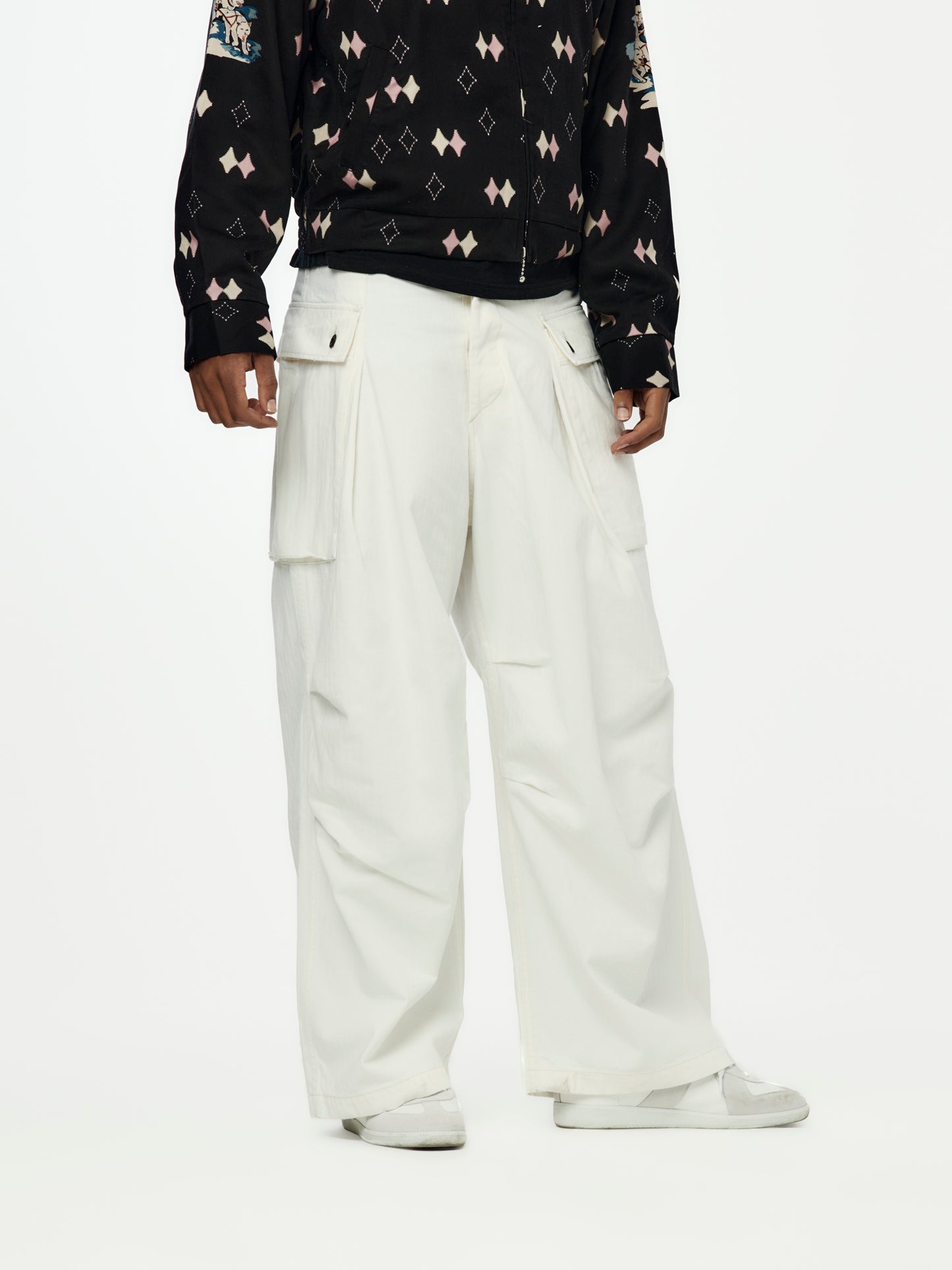 Herringbone JUMBO MONKEY Pants (White)
