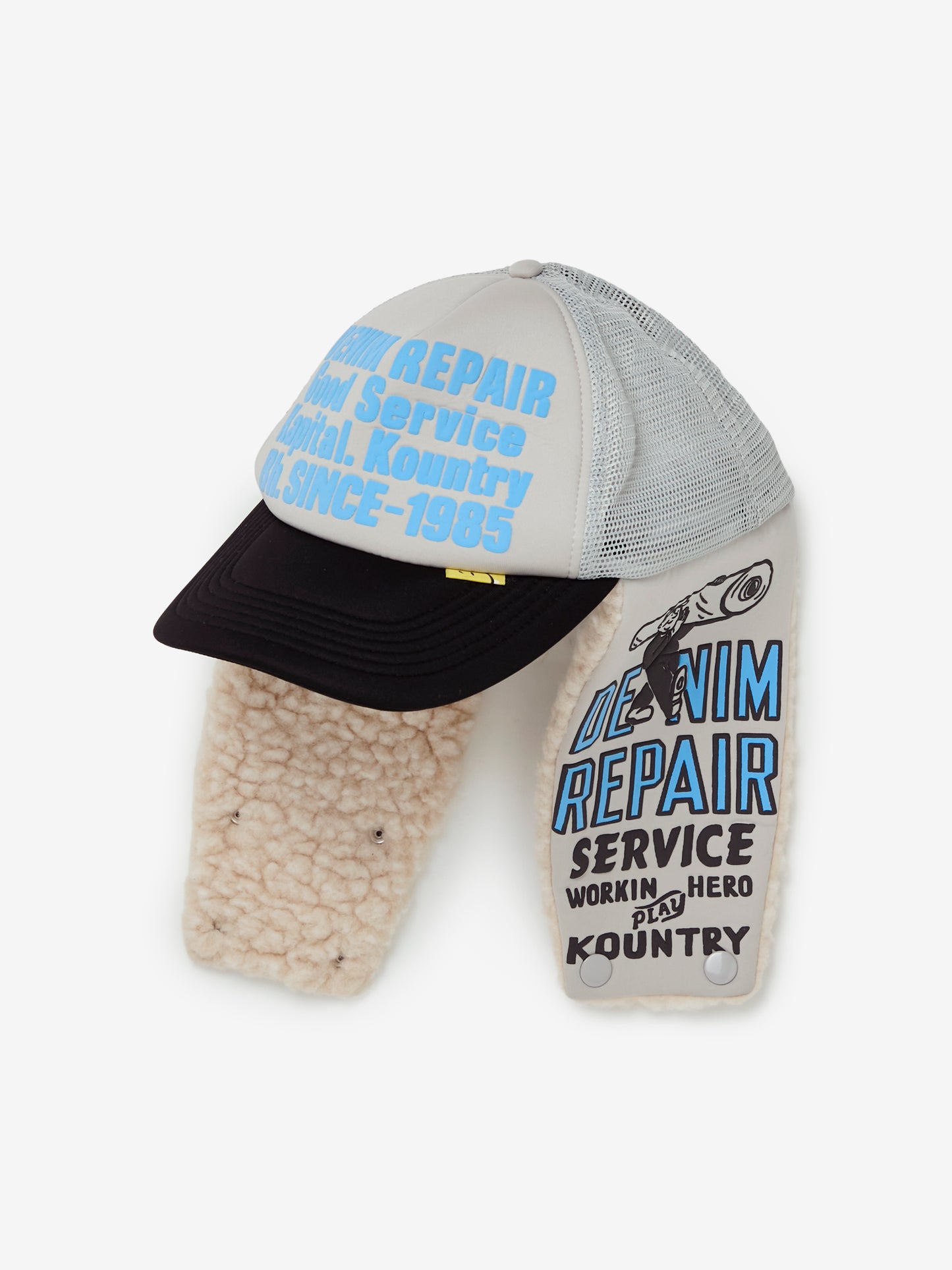 DENIM REPAIR SERVICE LUMBER Trucker Cap (Grey/Black)