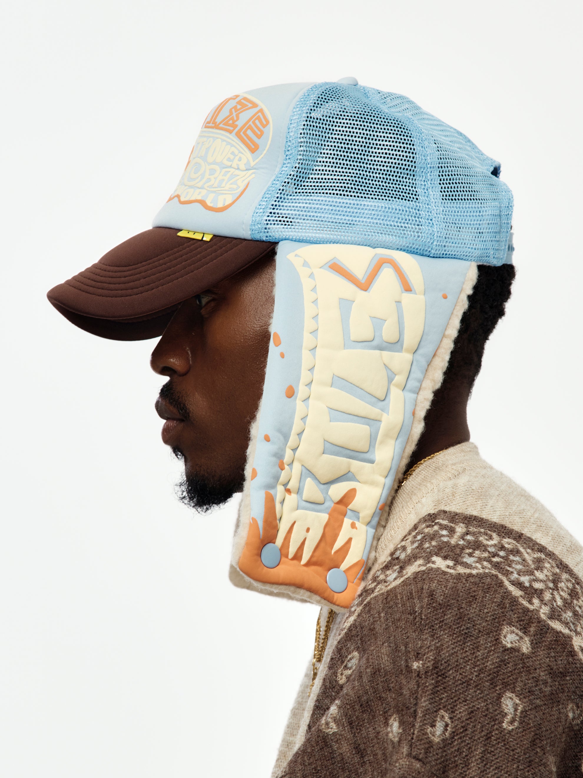 Kapital KAPSIZE RULE LUMBER Trucker Cap (Sax/Brown) - UNION LOS
