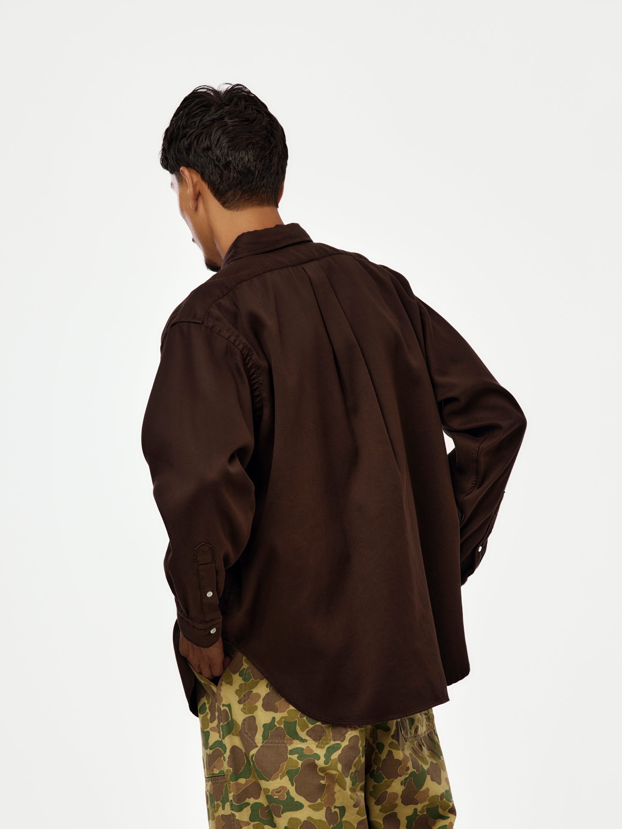 A.PRESSE A.PRESSE Double Weave Twill Regular Collar Shirt (D.Brown
