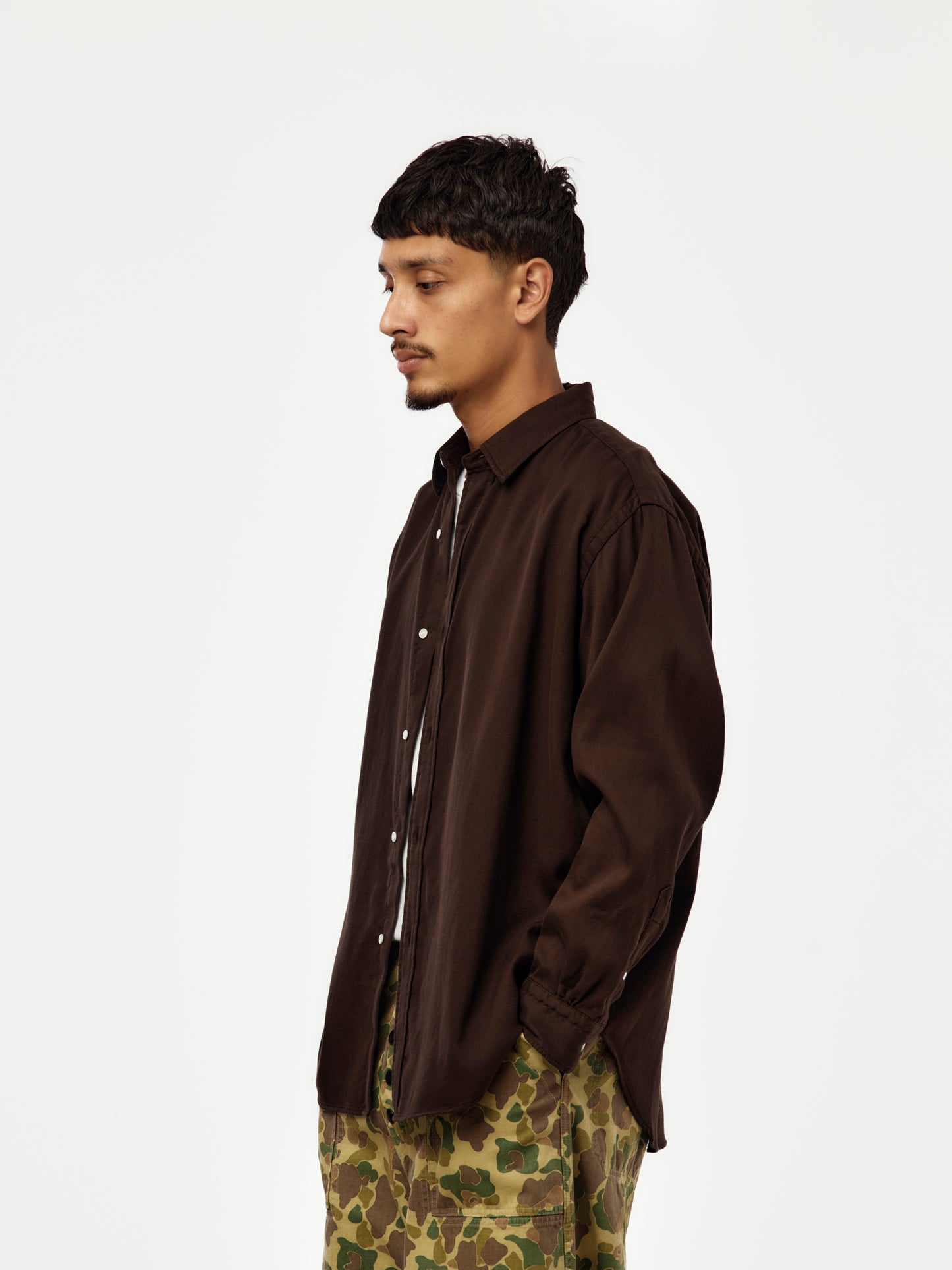 A.PRESSE Double Weave Twill Regular Collar Shirt (SIS) (D.Brown)