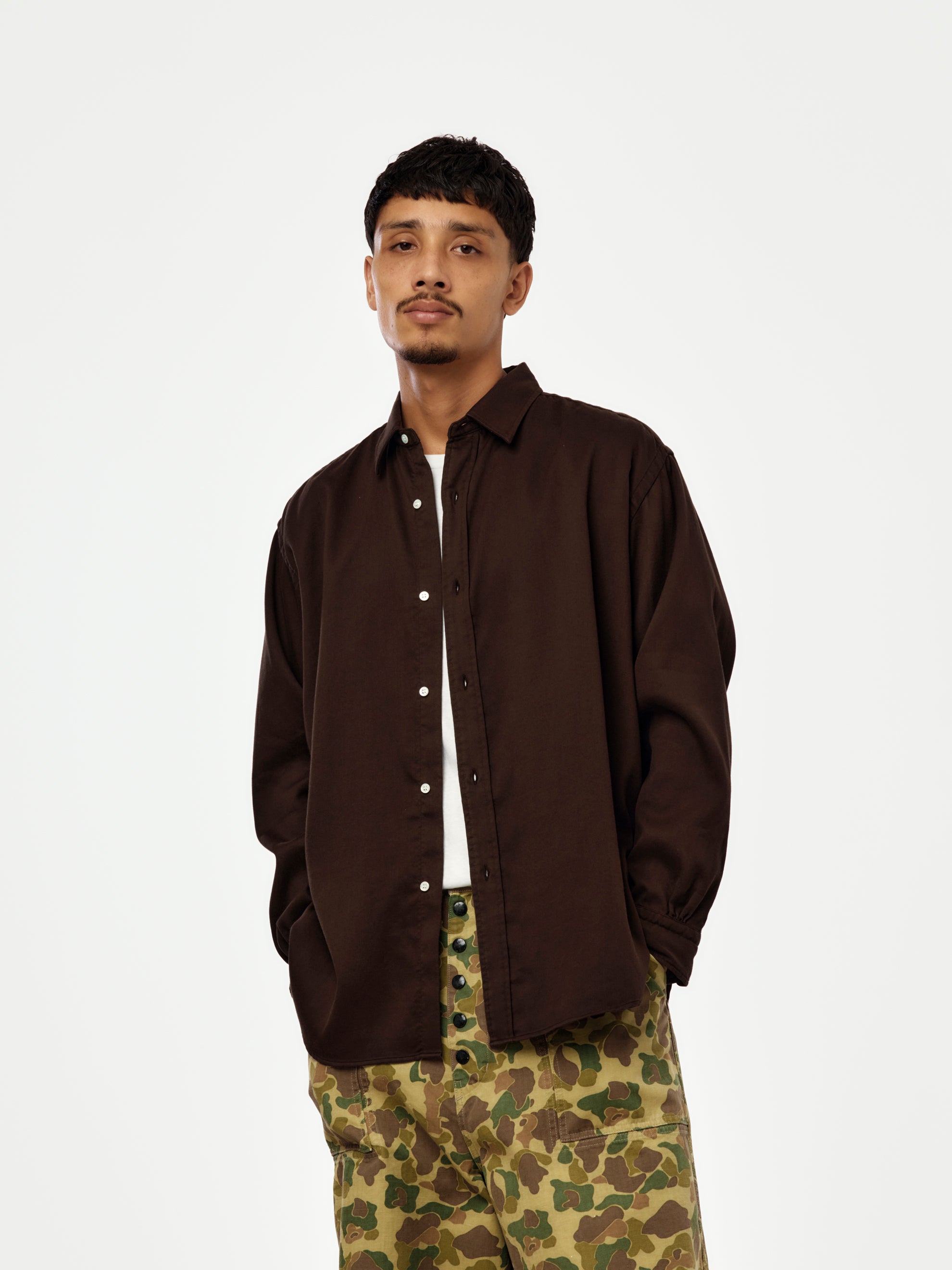 A.PRESSE A.PRESSE Double Weave Twill Regular Collar Shirt (D.Brown