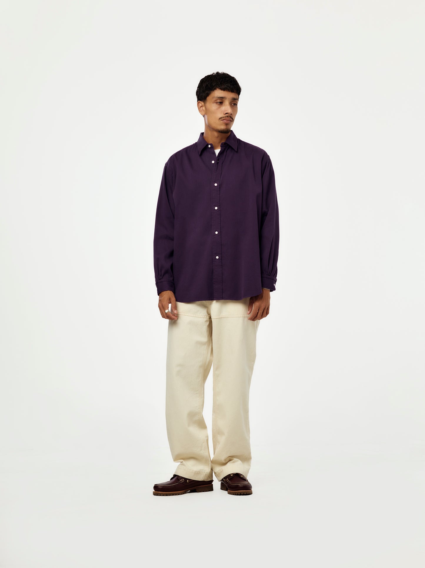 A.PRESSE Double Weave Twill Regular Collar Shirt (SIS) (Purple)