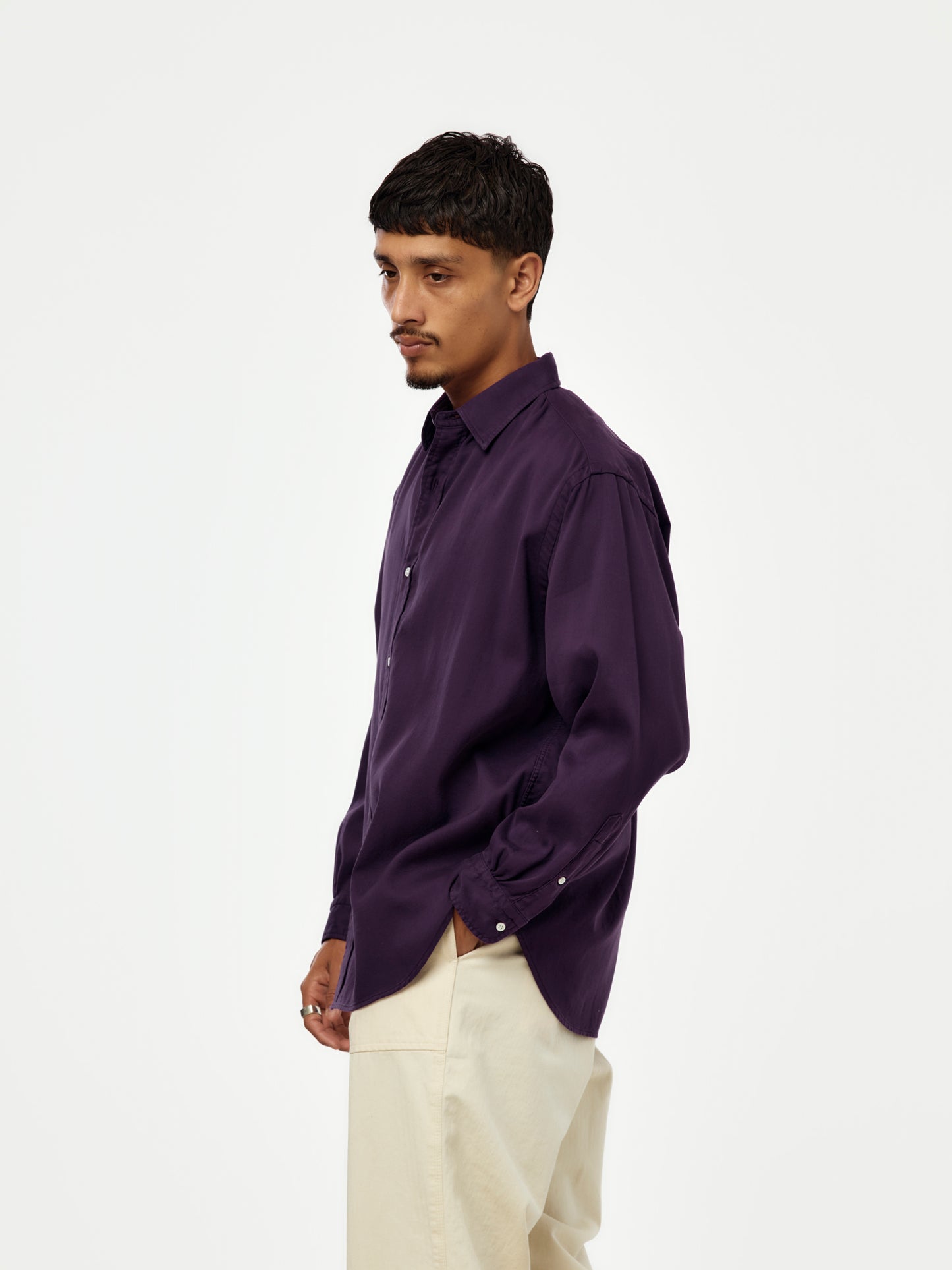 A.PRESSE Double Weave Twill Regular Collar Shirt (SIS) (Purple)