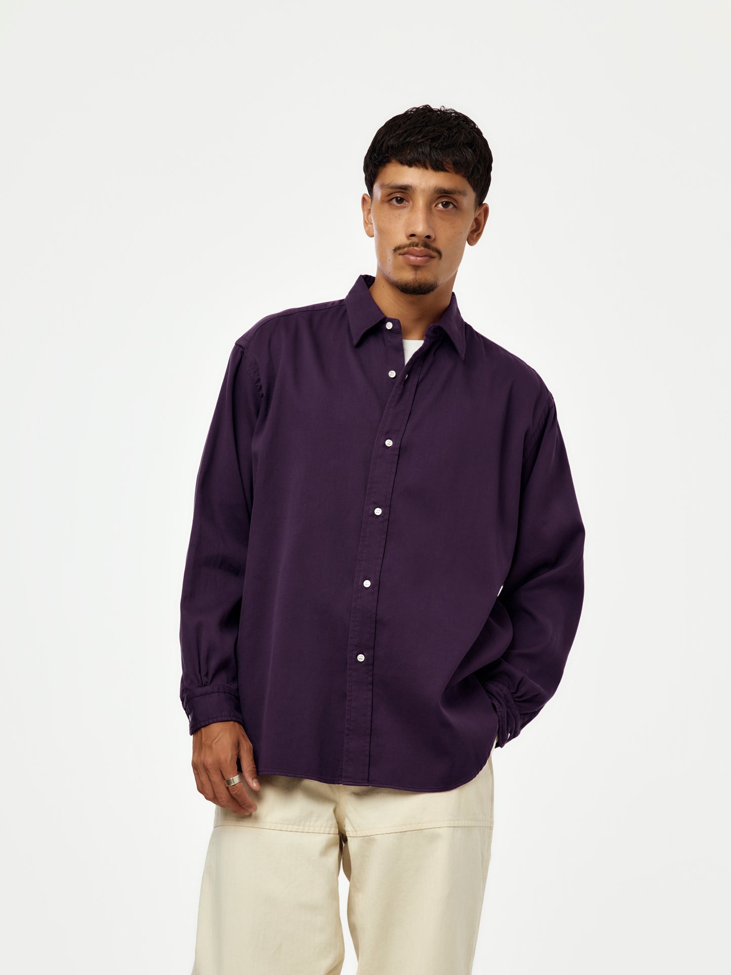 A.PRESSE Double Weave Twill Regular Collar Shirt (SIS) (Purple)
