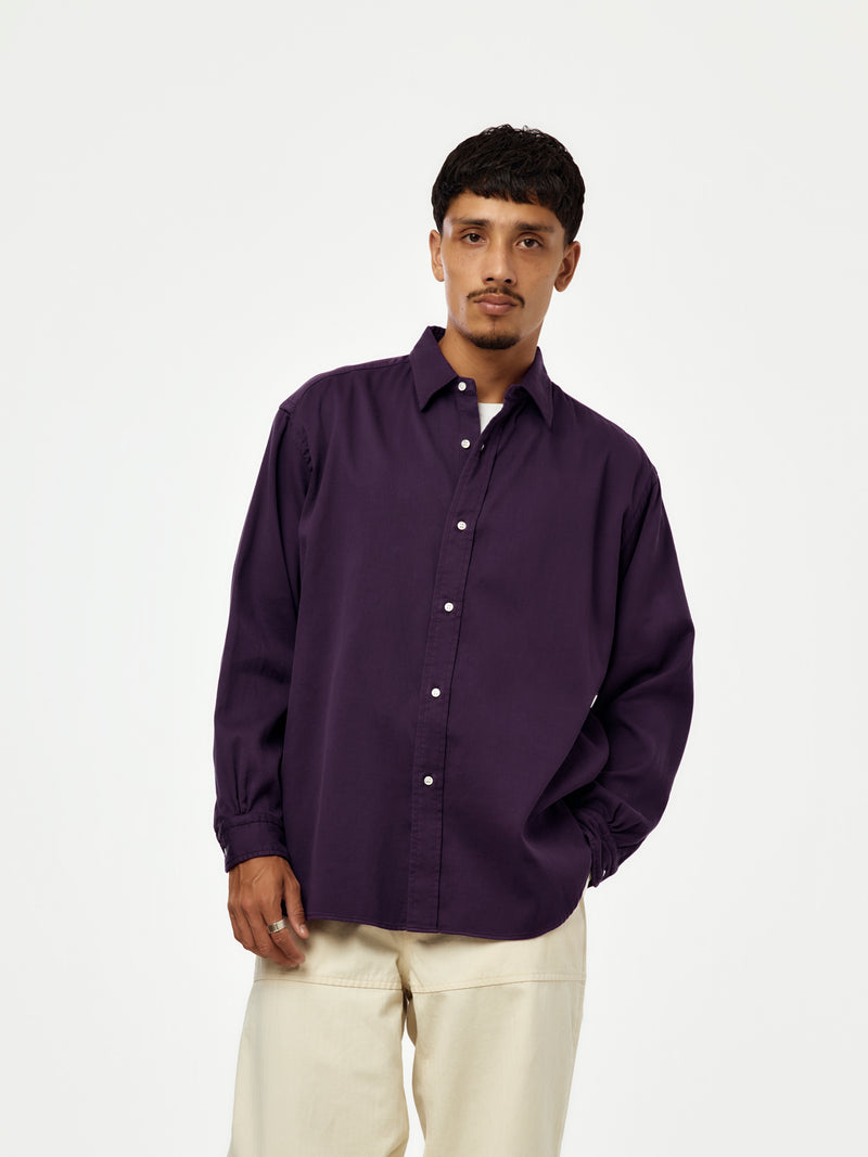 A.PRESSE Double Weave Twill Regular Collar Shirt (SIS) (Purple)