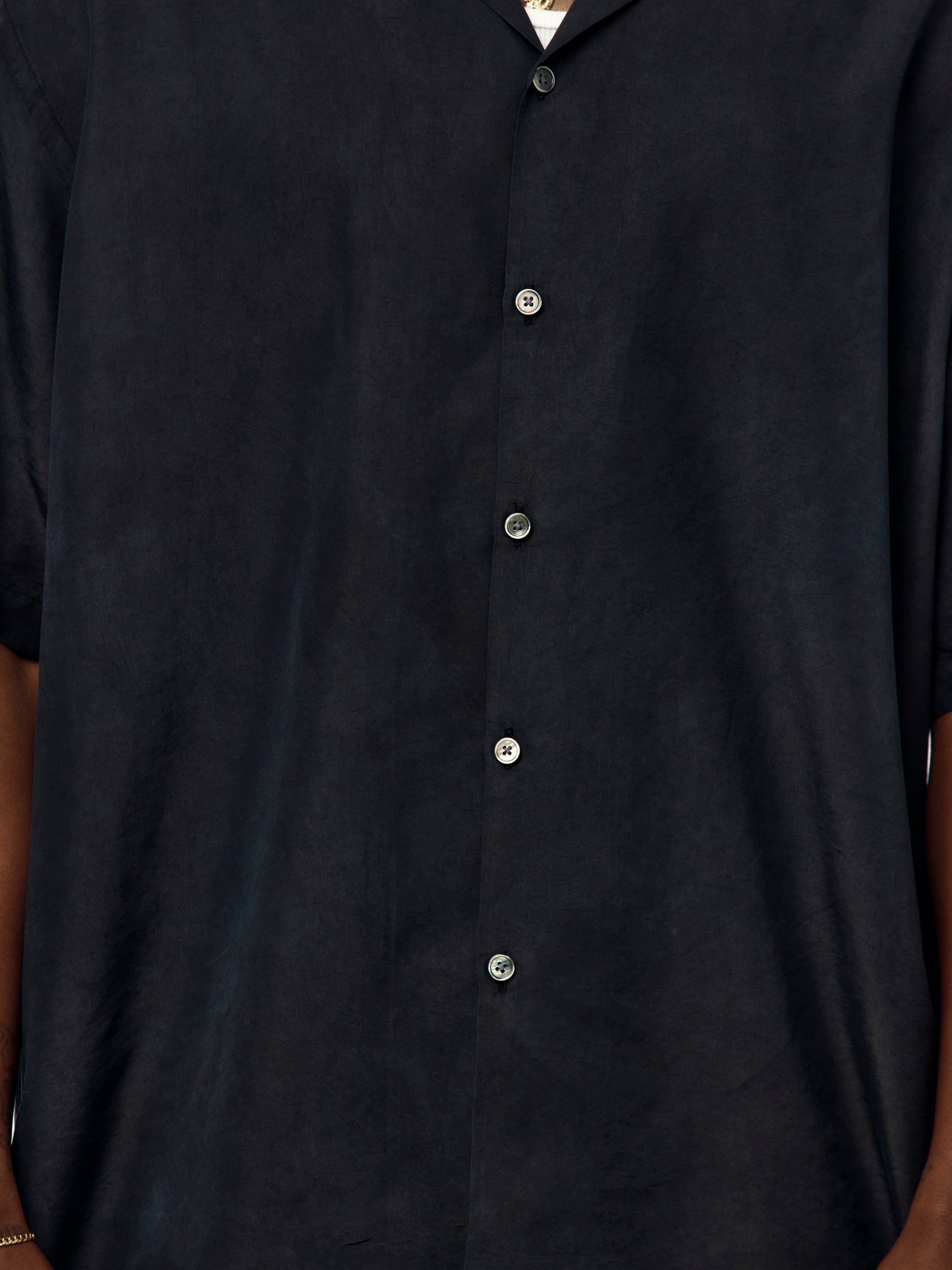 A.PRESSE Natural Dyed Silk S/S Open Collar Shirts (BLACK) (SIS
