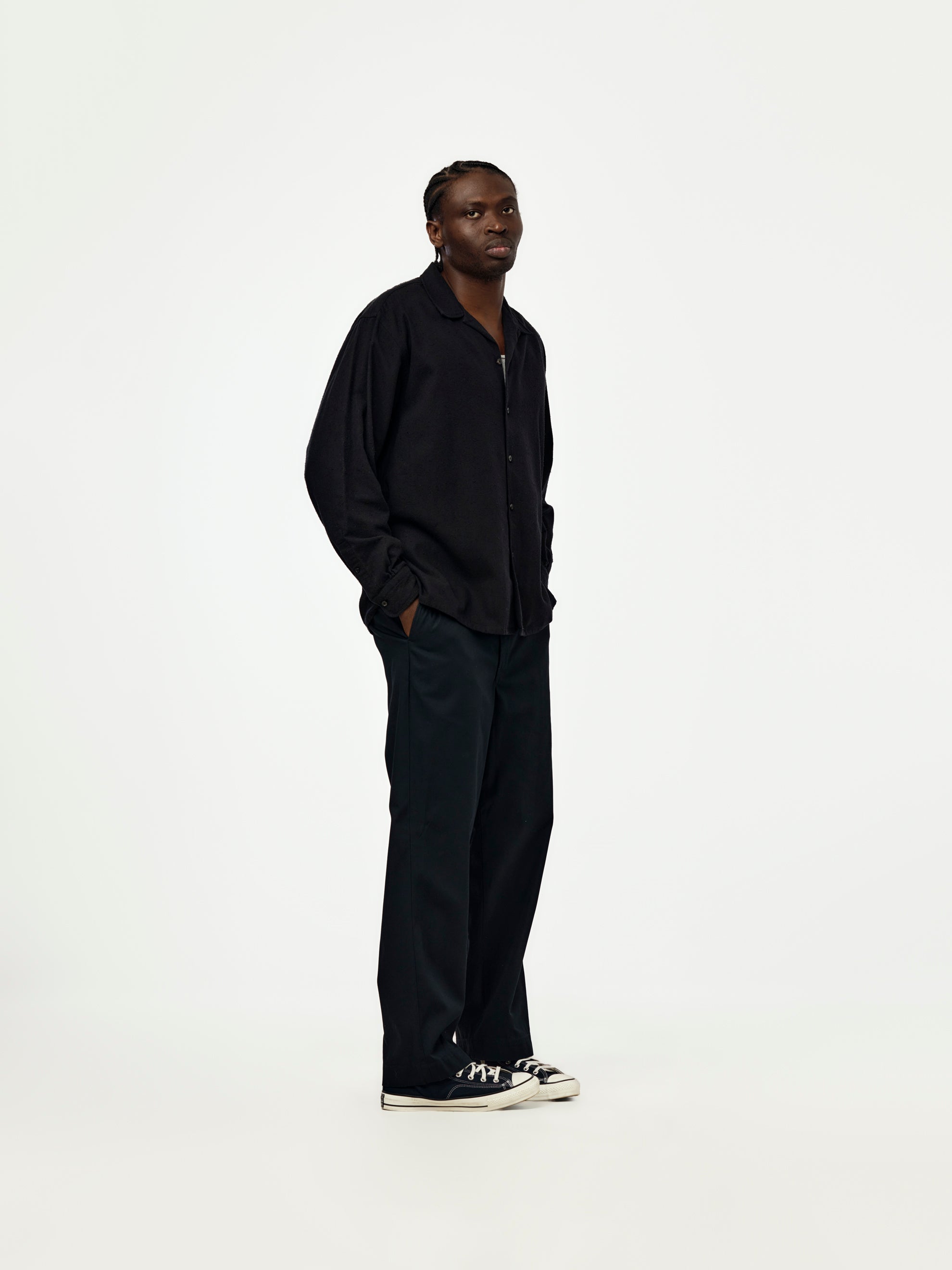 A.PRESSE A.PRESSE Silk Nep Loop Collar Shirt Black | Union LA