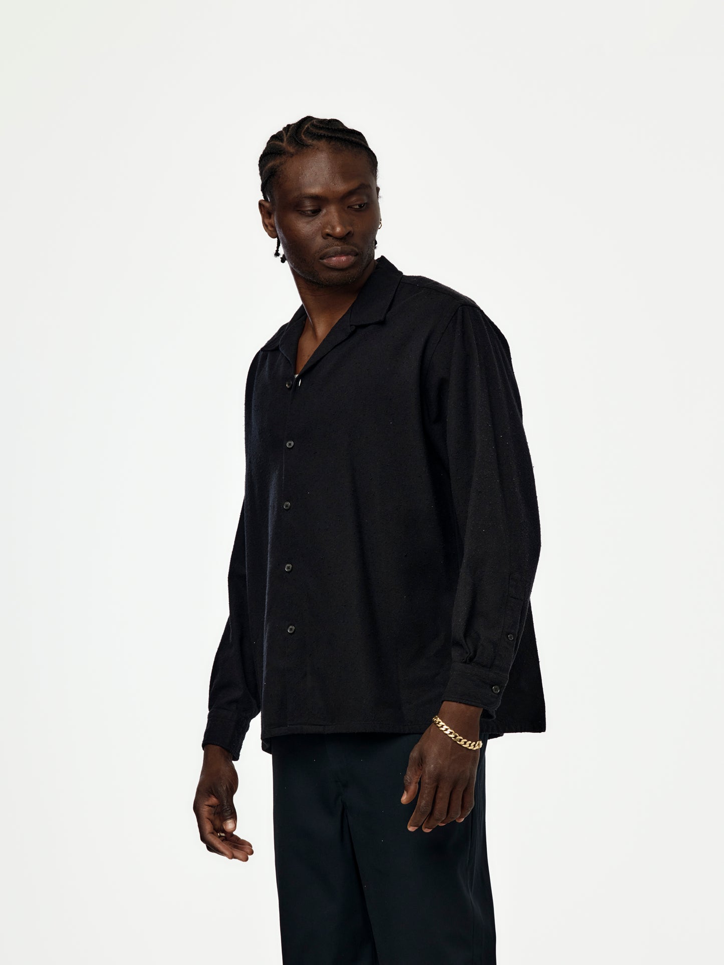 Silk Nep Loop Collar Shirt (BLACK) (SIS)