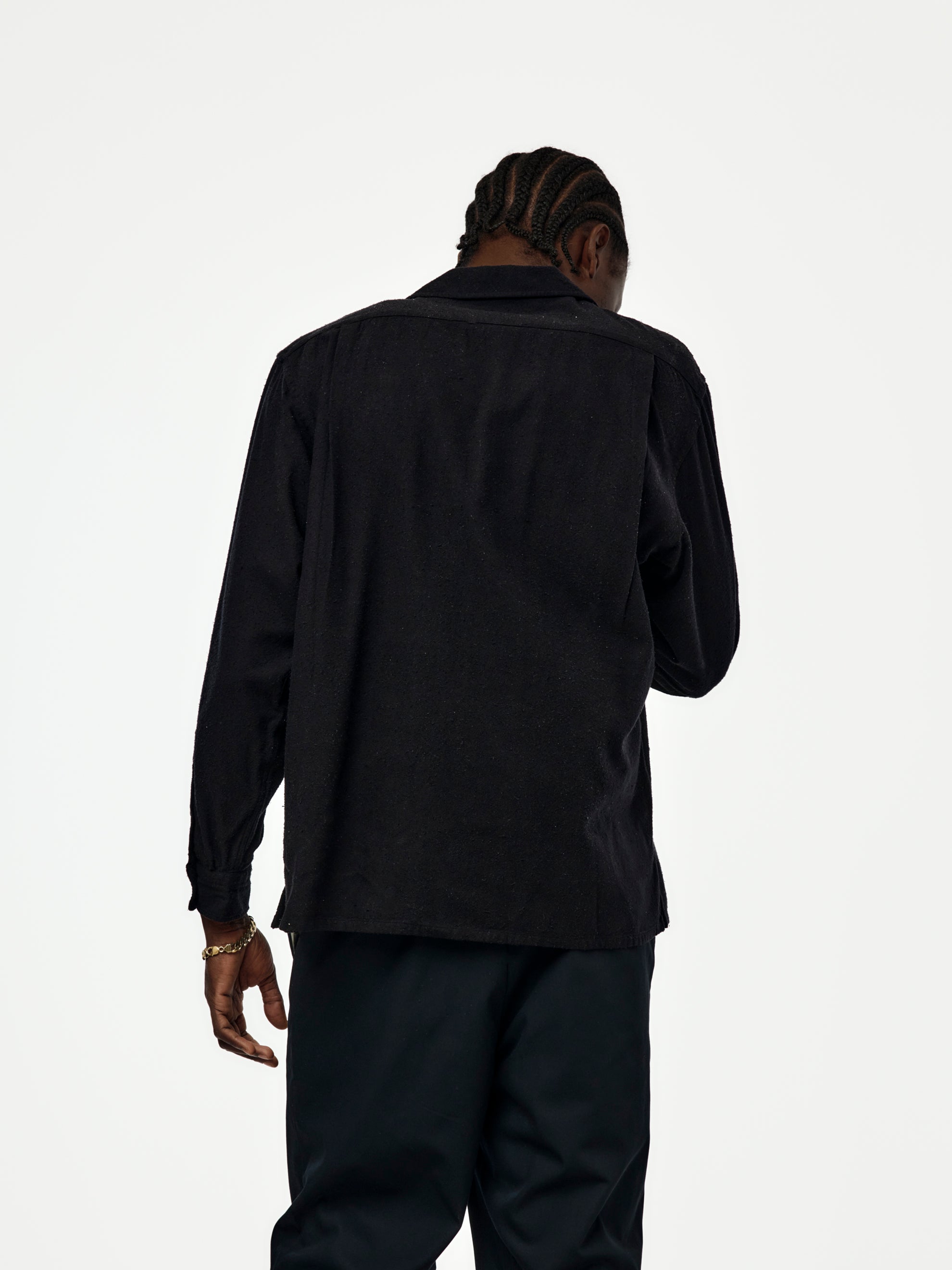 A.PRESSE A.PRESSE Silk Nep Loop Collar Shirt Black | Union LA