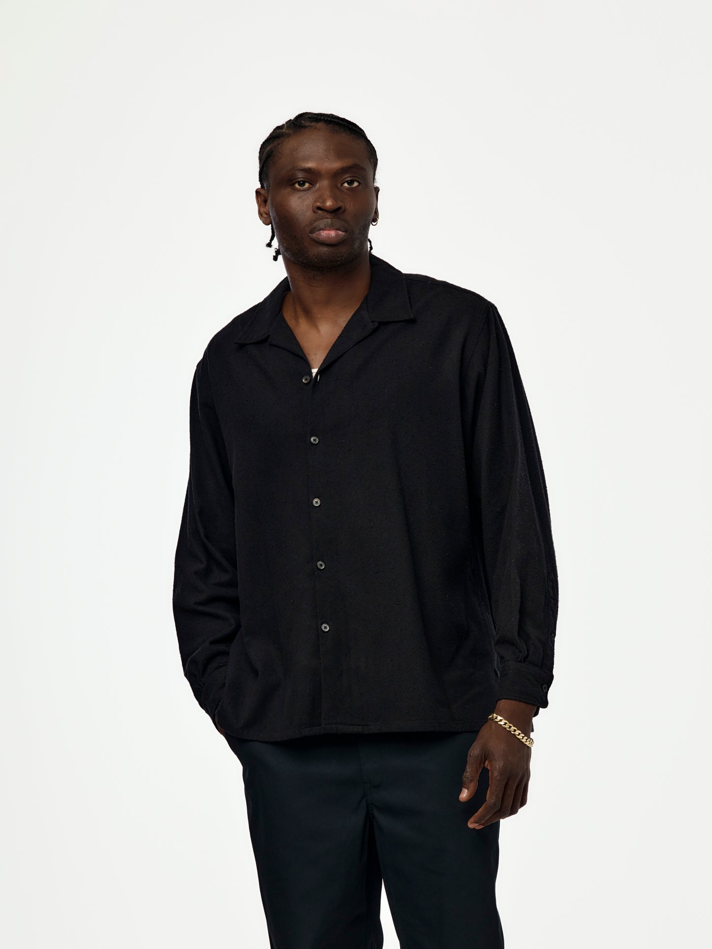 Silk Nep Loop Collar Shirt (BLACK) (SIS)