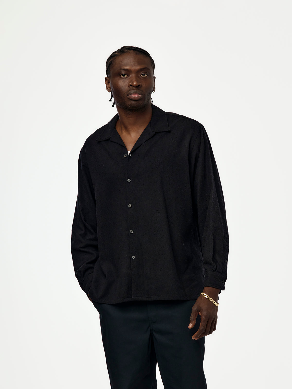 A.PRESSE A.PRESSE Silk Nep Loop Collar Shirt Black | Union LA 
