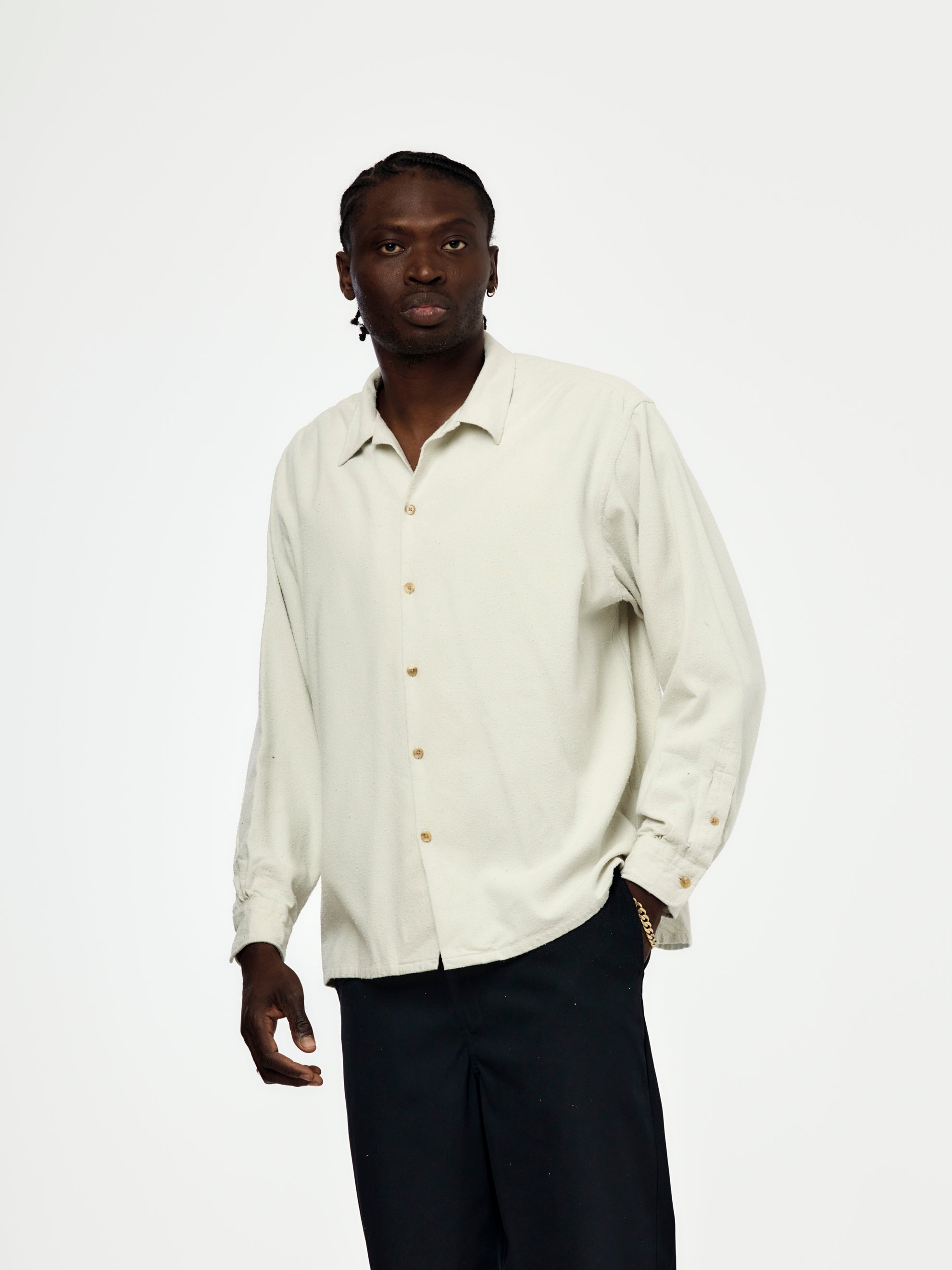 【A.PRESSE】Silk Nep Loop Collar Shirt A.PRESSE A.PRESSE Silk Nep Loop Collar Shirt Ecru | Union LA