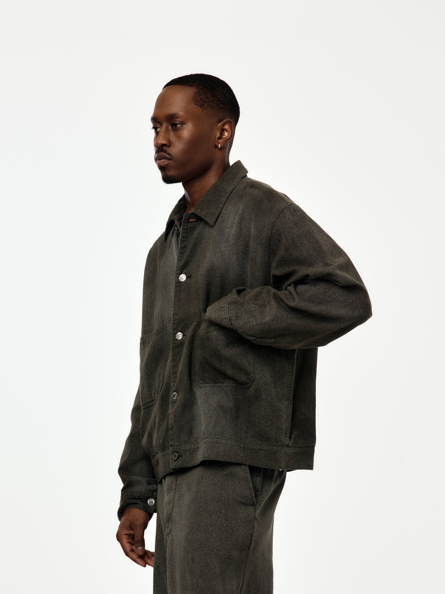 Vintage Black Chambray Work Jacket (BLACK) (SIS)