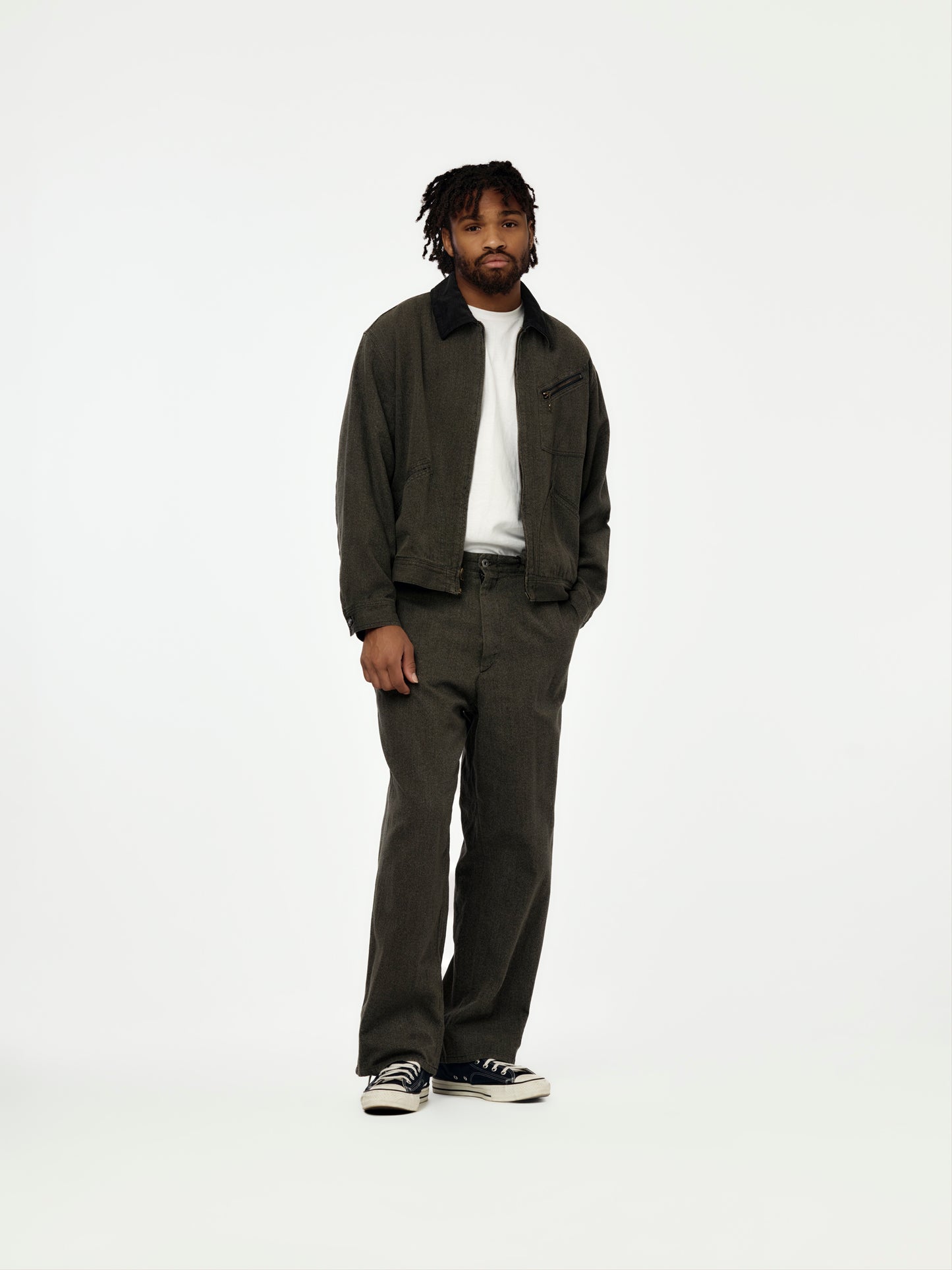A.PRESSE Vintage Black Chambray Work Pants (Gray) (Sis)
