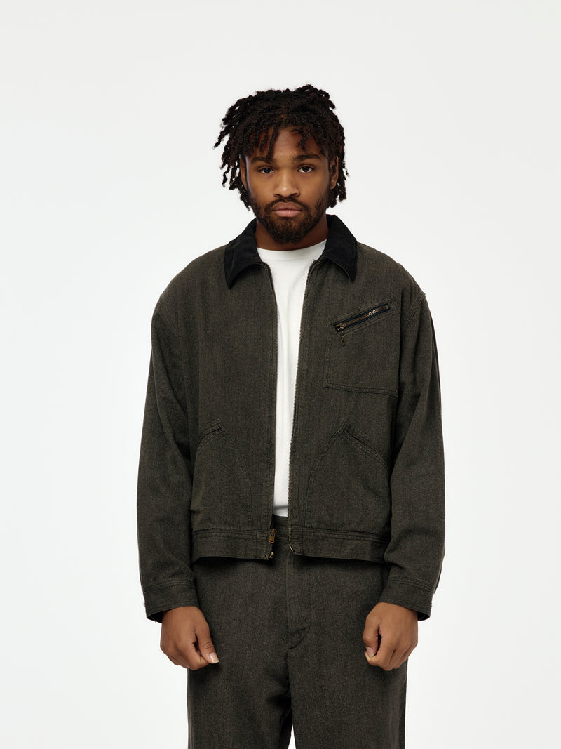 A.PRESSE Vintage Black Chambray Work Jacket (Gray) (Sis)