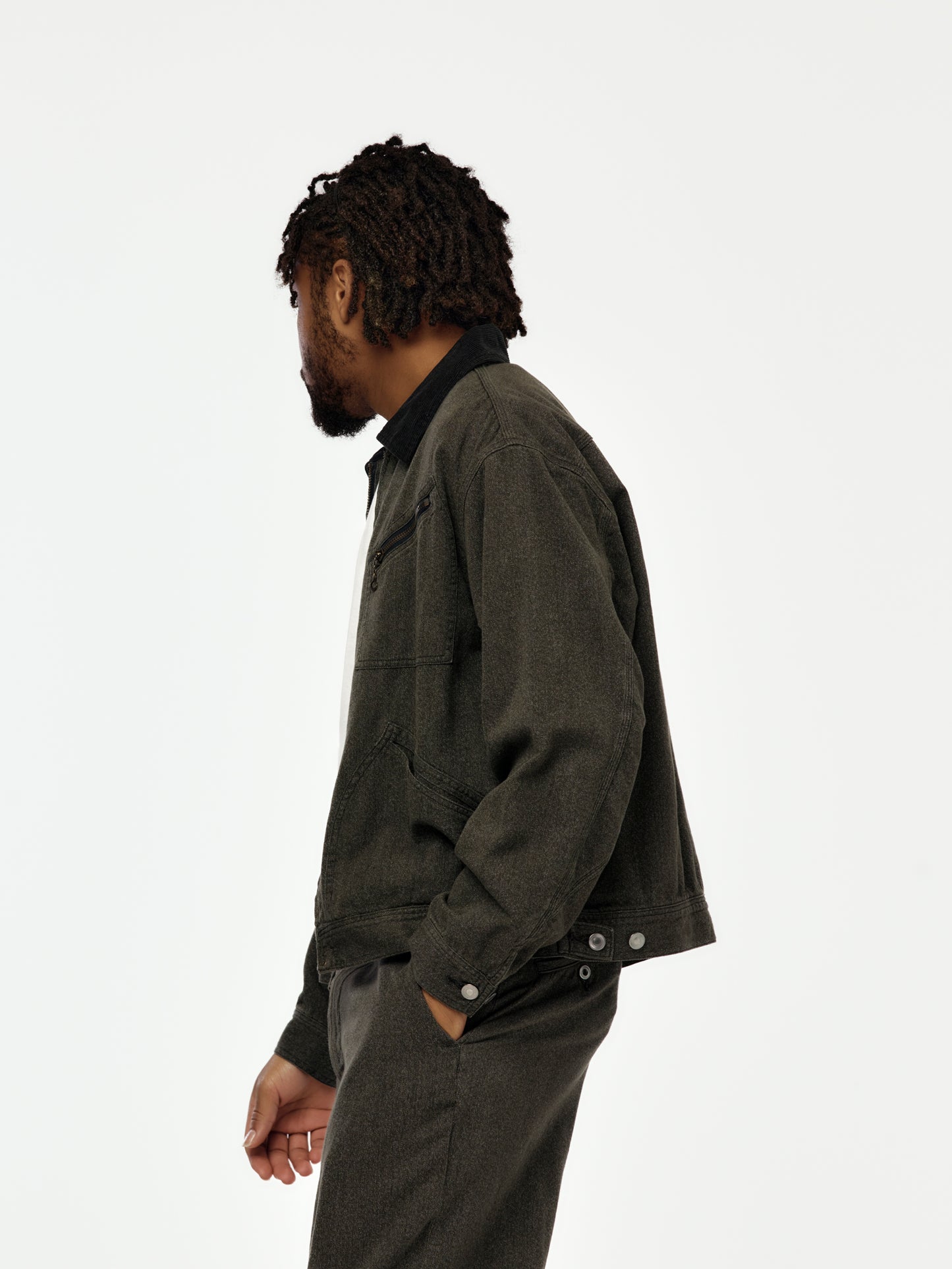 A.PRESSE Vintage Black Chambray Work Jacket (Gray) (Sis)