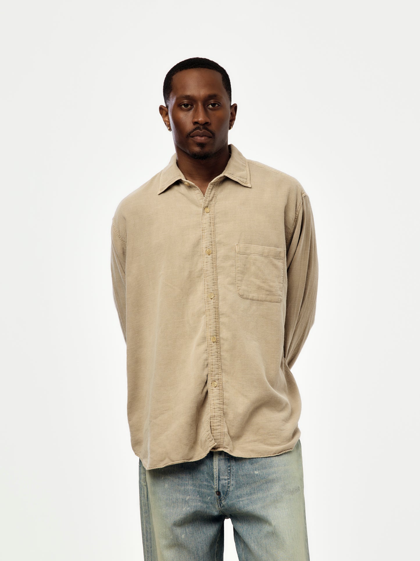 A.PRESSE Vintage Cotton Moleskin Shirts (Beige)
