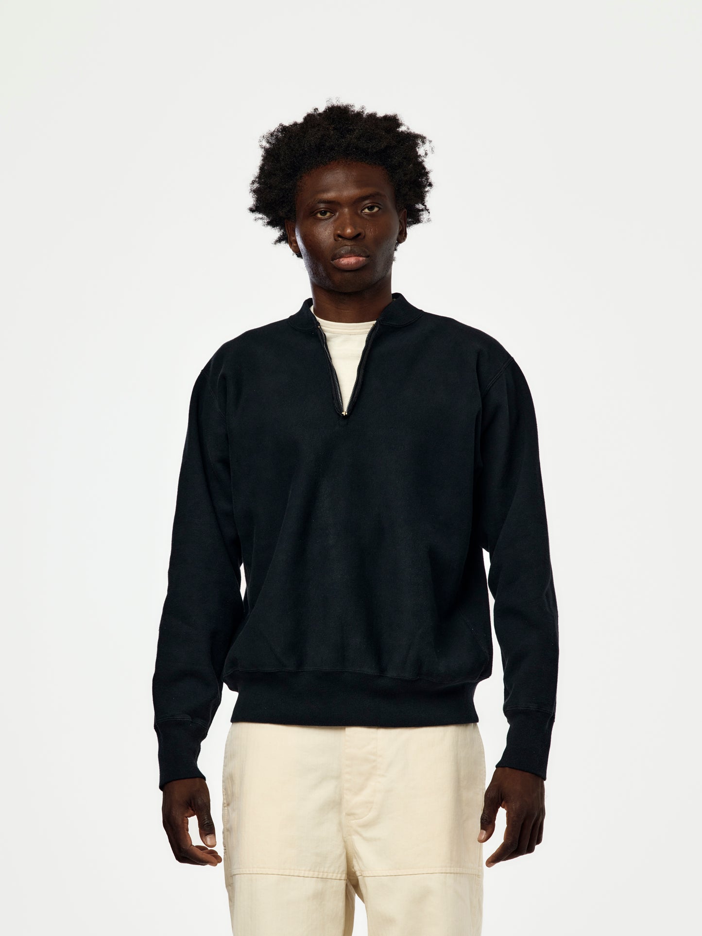 A.PRESSE Vintage Half Zip Rib Collar Sweatshirt (Sis) (Black)