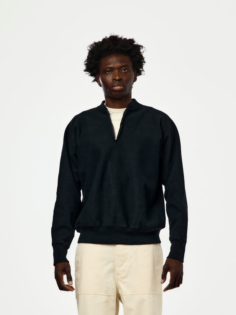 A.PRESSE Vintage Half Zip Rib Collar Sweatshirt (Sis) (Black)