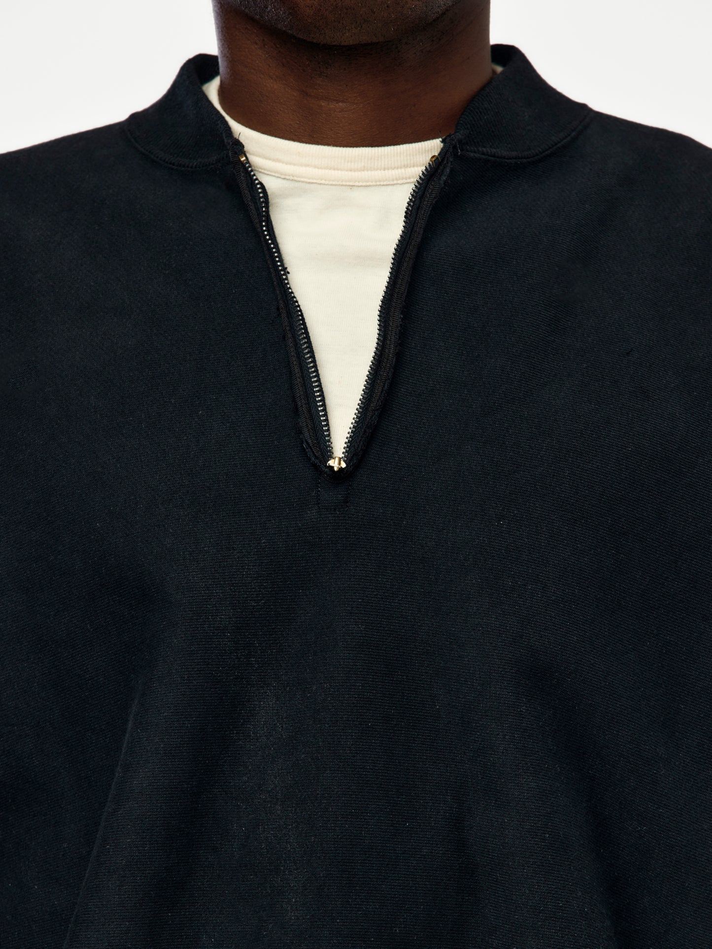 A.PRESSE Vintage Half Zip Rib Collar Sweatshirt (Sis) (Black)