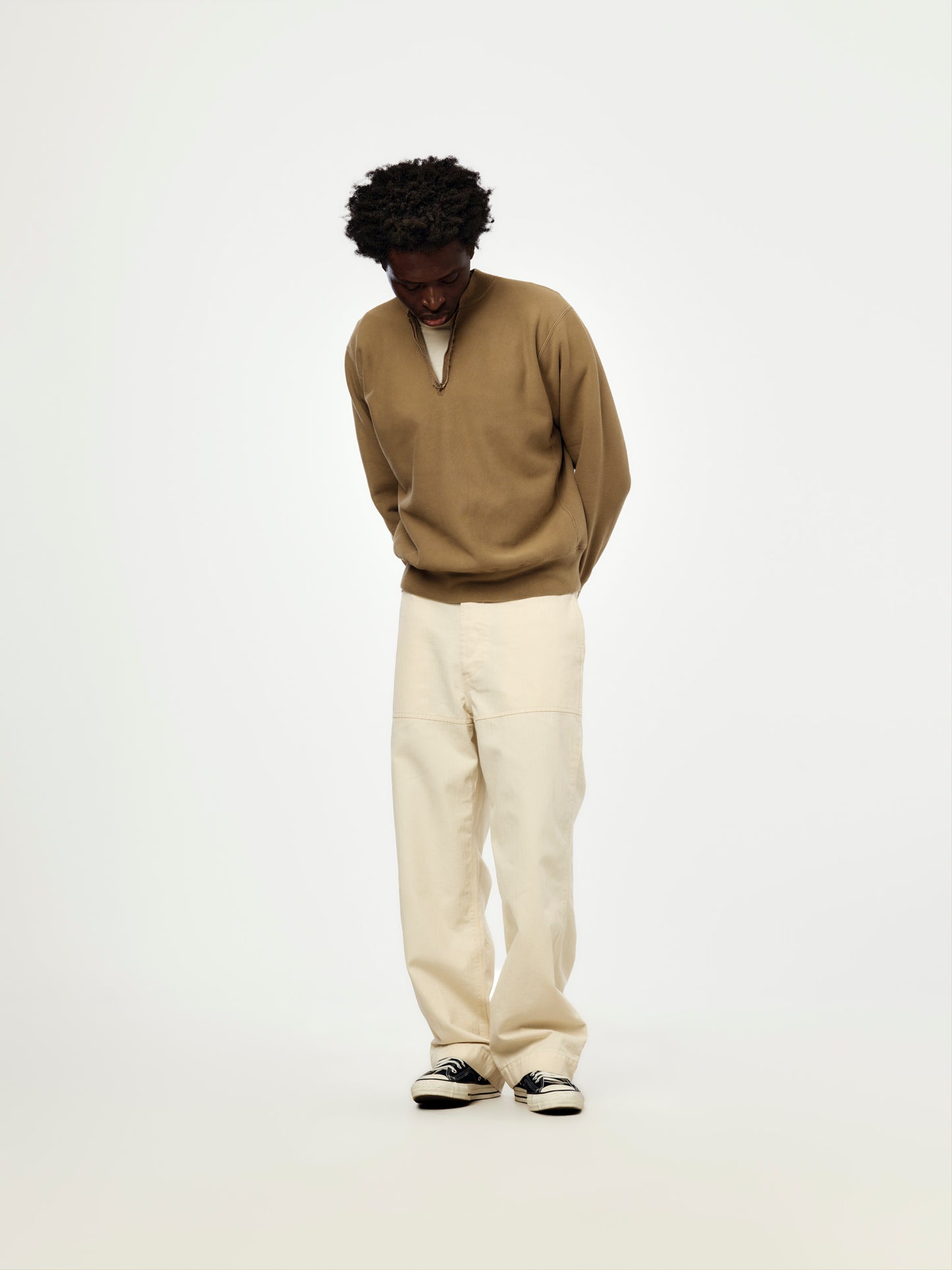 A.PRESSE Vintage Half Zip Rib Collar Sweatshirt (Sis) (Mocha)