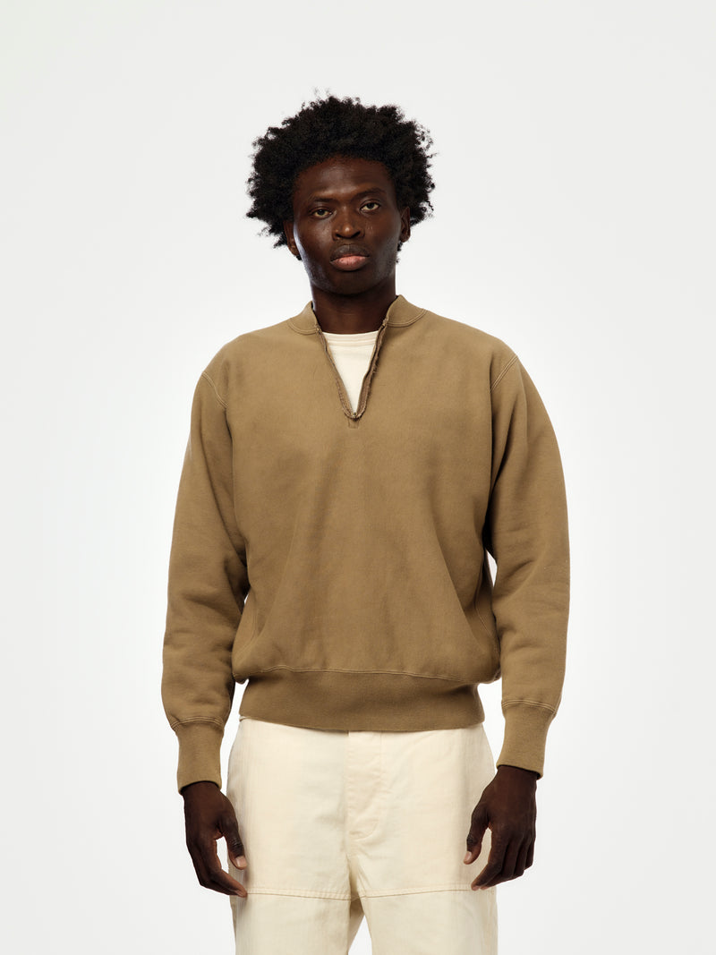 A.PRESSE Vintage Half Zip Rib Collar Sweatshirt (Sis) (Mocha)