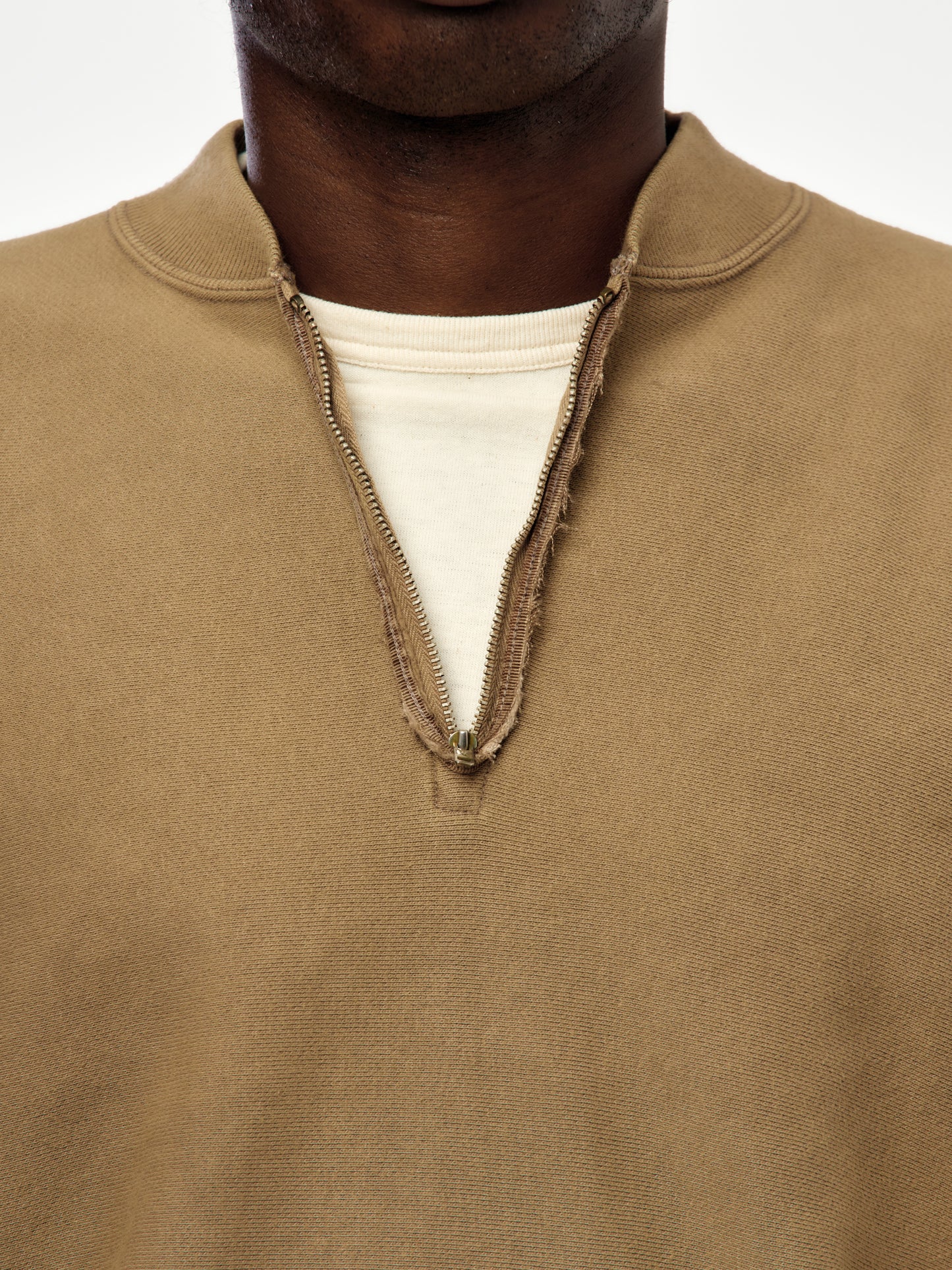 A.PRESSE Vintage Half Zip Rib Collar Sweatshirt (Sis) (Mocha)