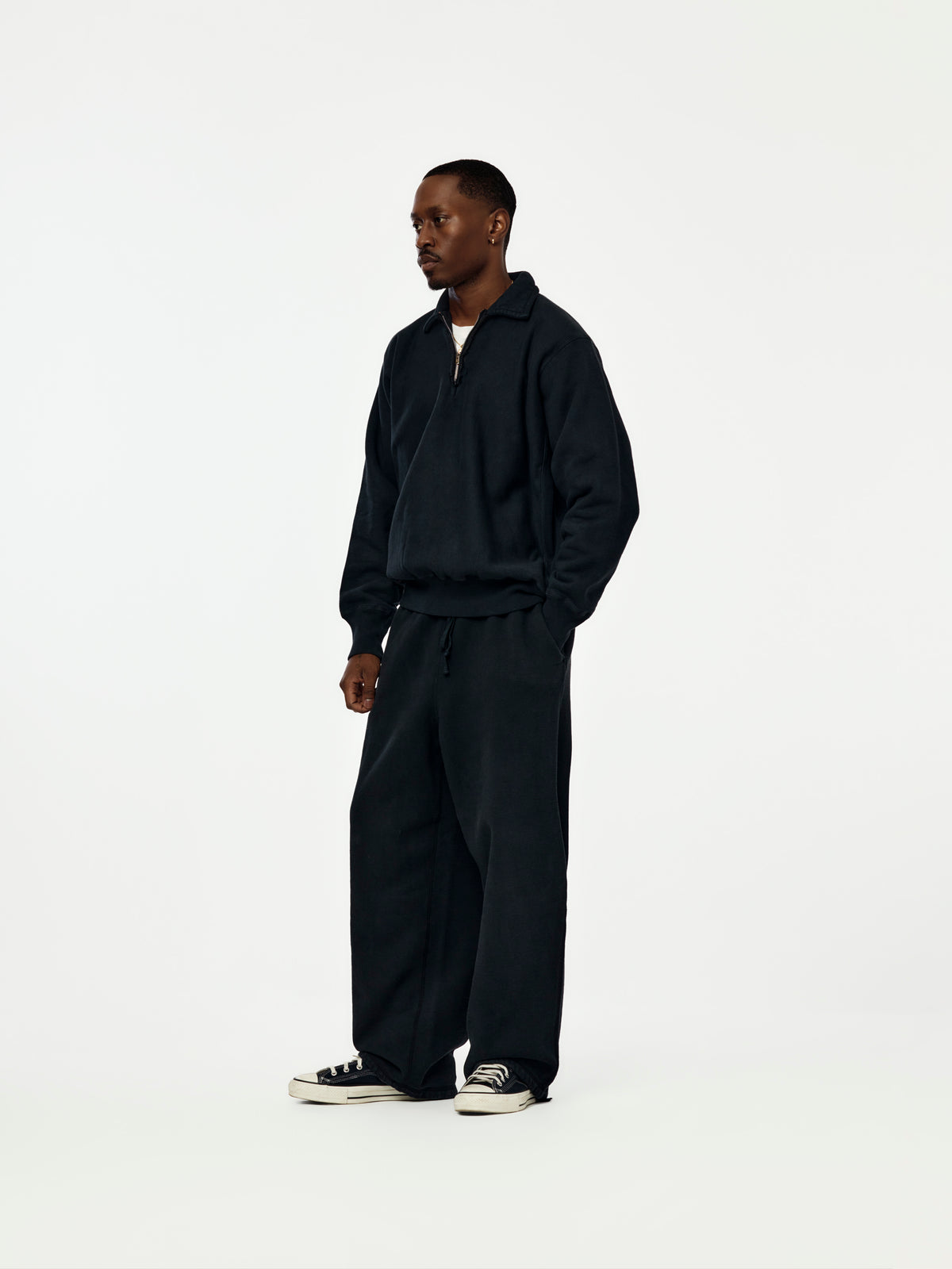 A.PRESSE Vintage Half Zip Sweatshirt (Sis) (Black)
