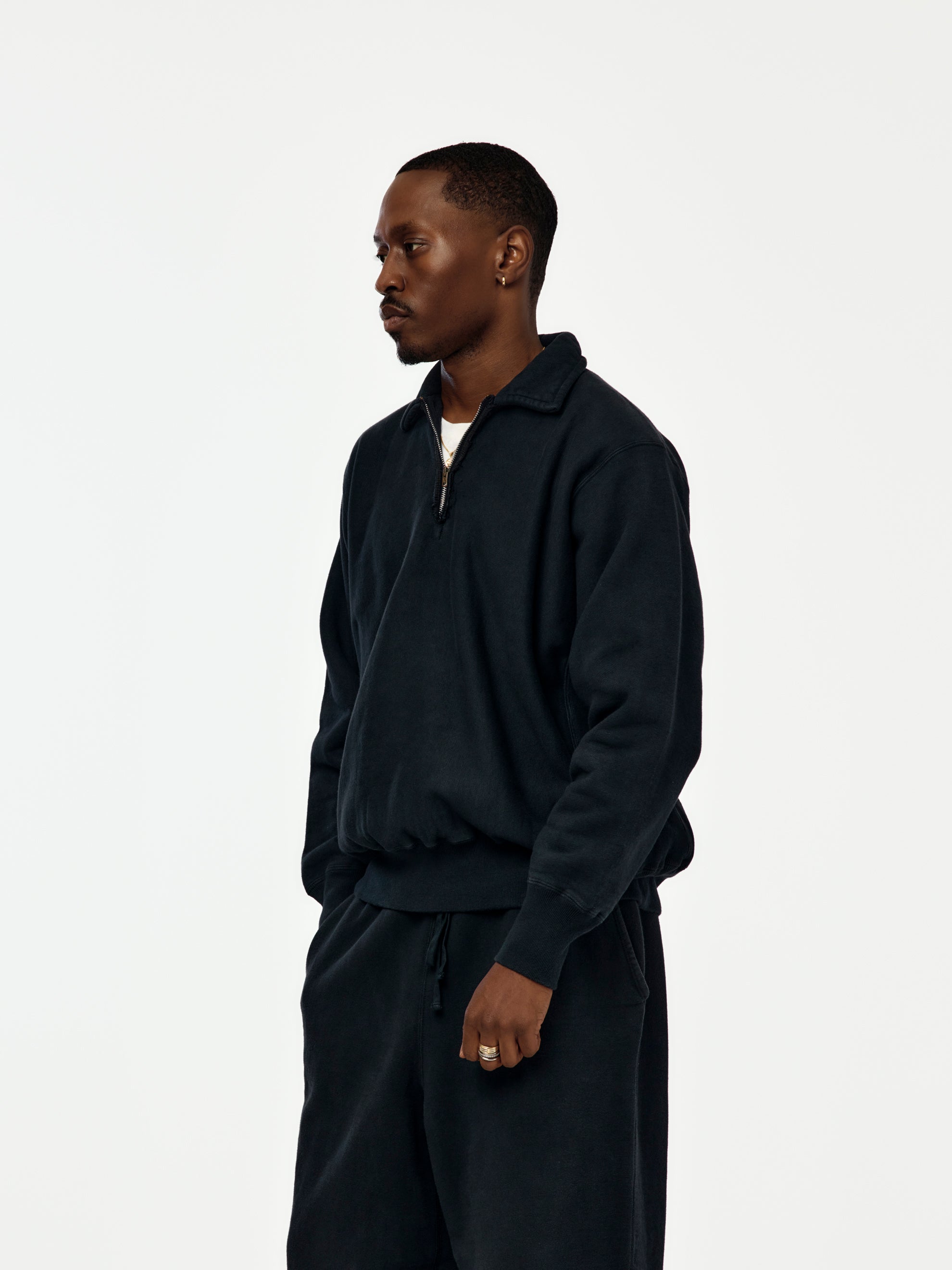A.PRESSE A.PRESSE Vintage Half Zip Sweatshirt (Sis) (Black
