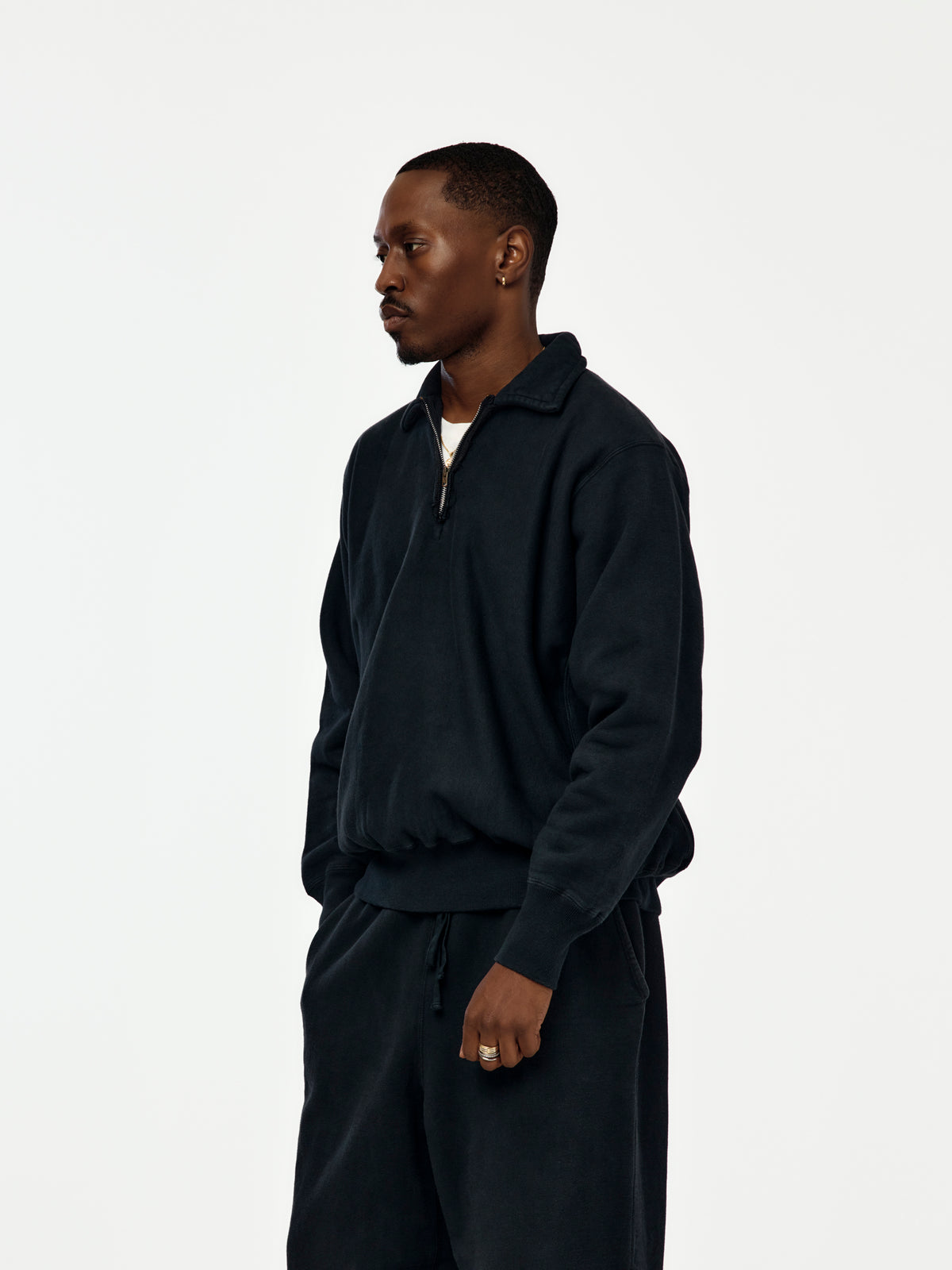 A.PRESSE Vintage Half Zip Sweatshirt (Sis) (Black)