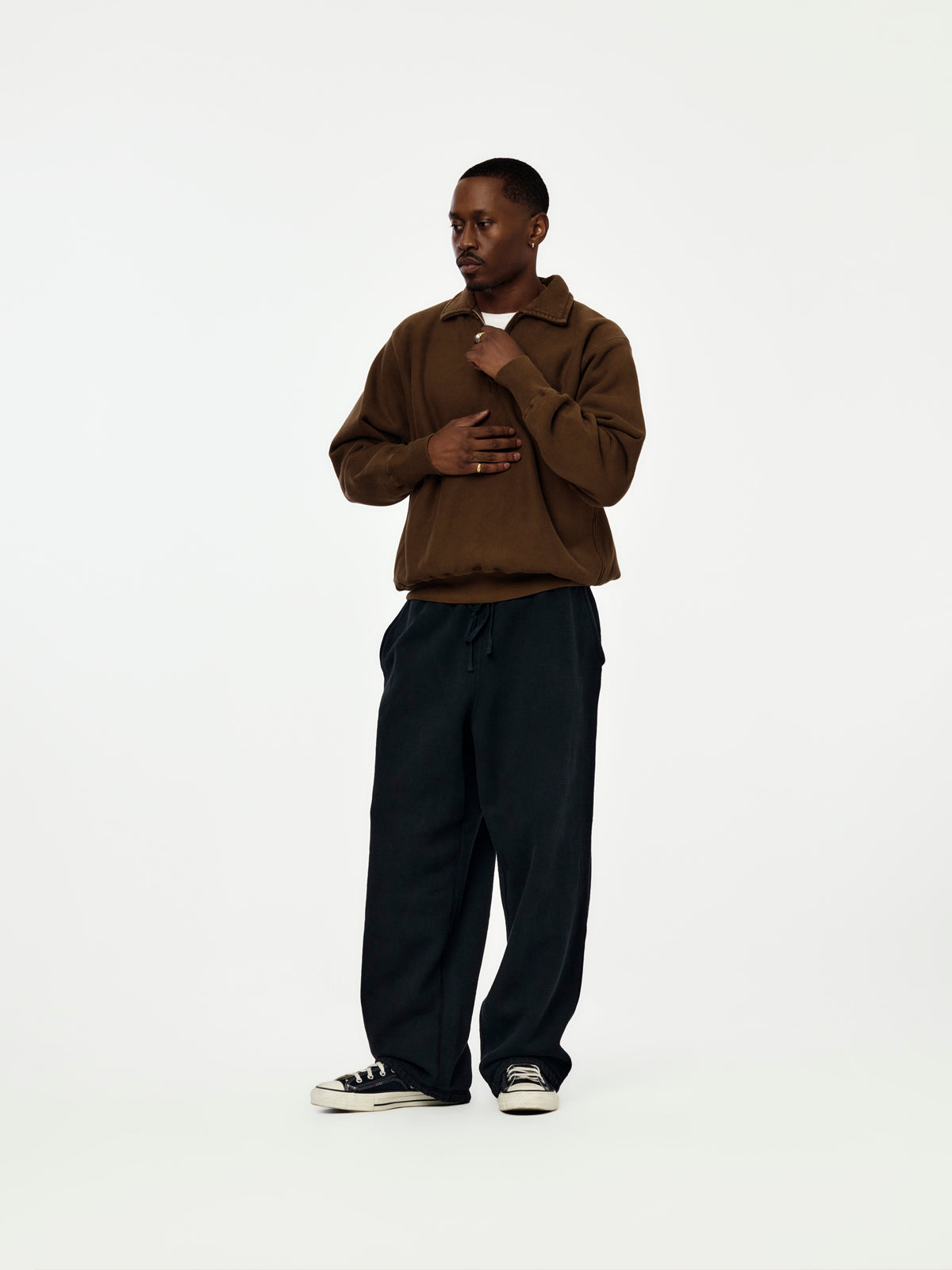 A.PRESSE Vintage Half Zip Sweatshirt (Sis) (Brown)