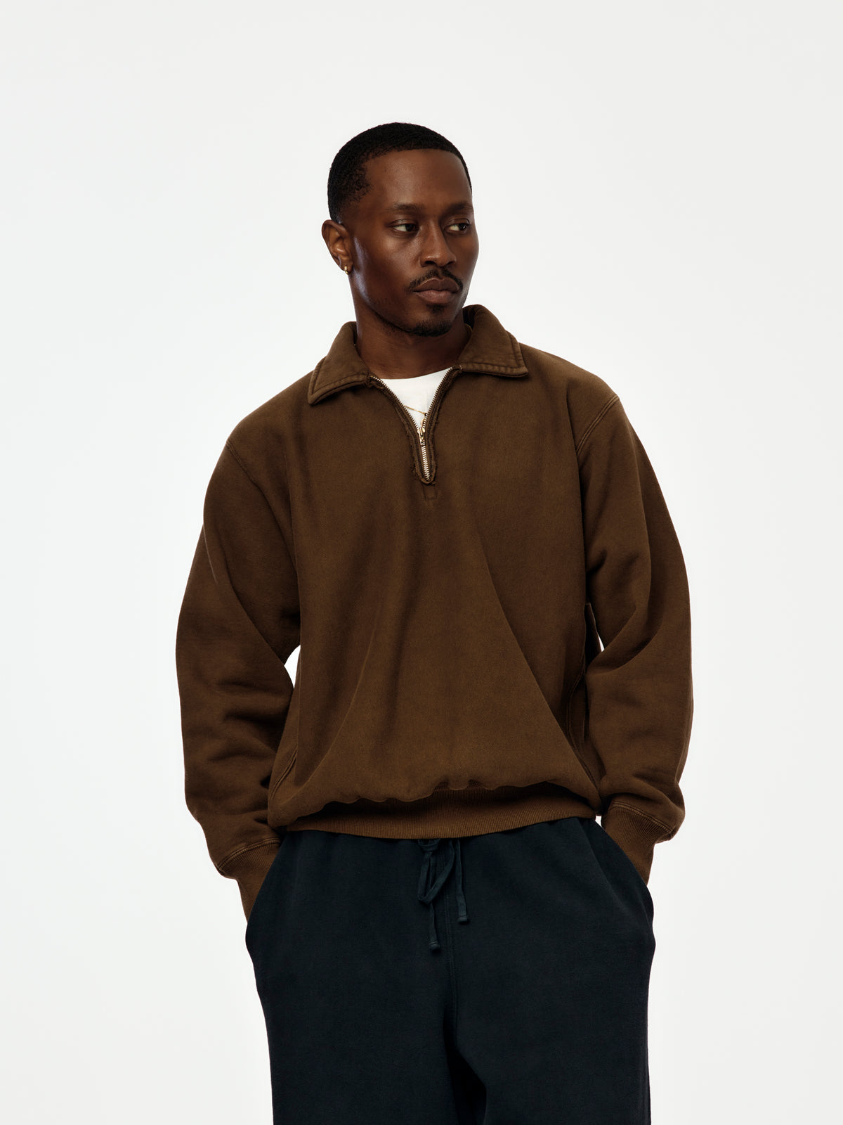 A.PRESSE Vintage Half Zip Sweatshirt (Sis) (Brown)