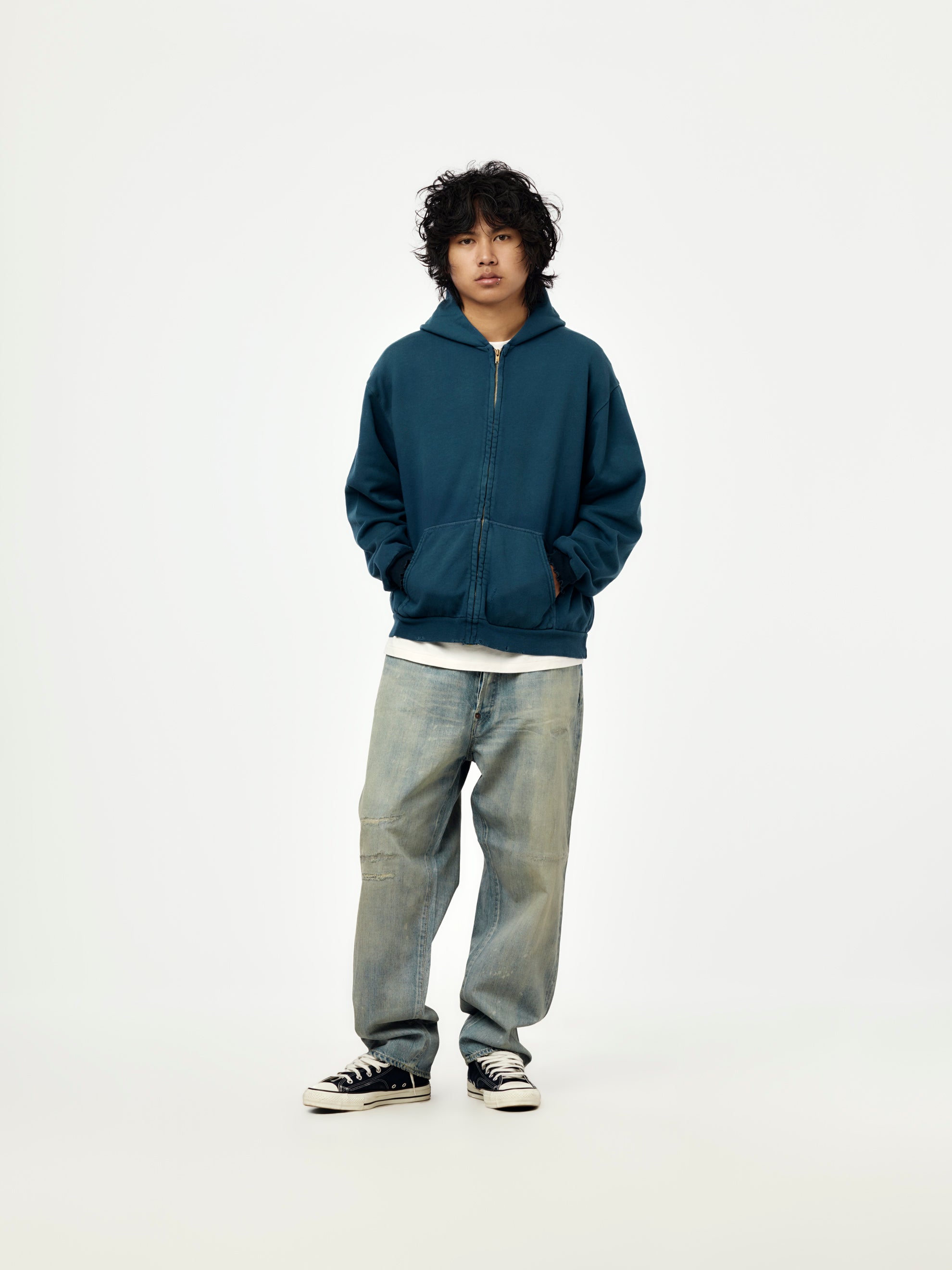 トップス Vintage Light Weight Zip Sweat Hoodie A.PRESSE A.PRESSE Vintage Light Weight Zip Sweat Hoodie (Blue