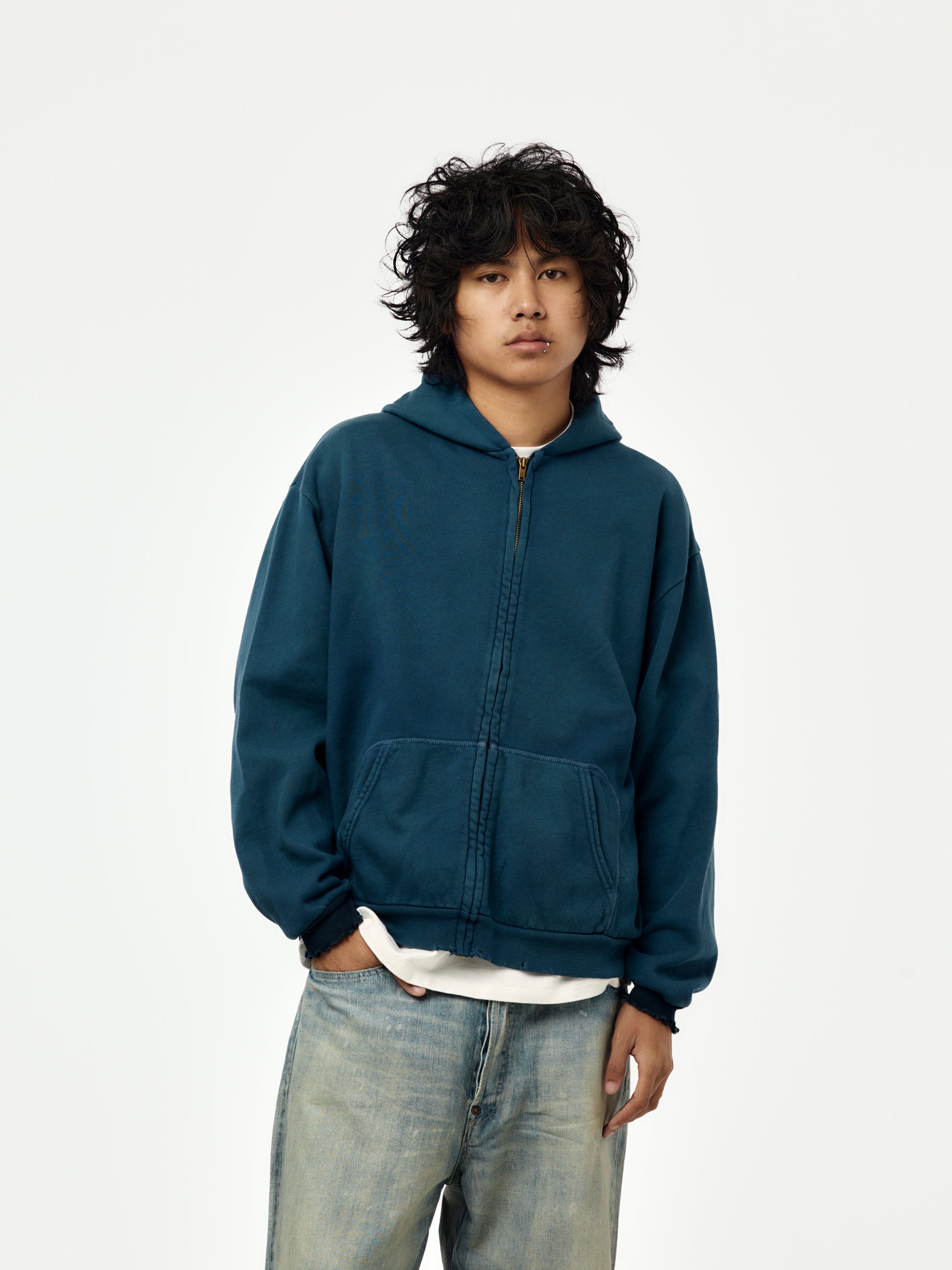 A.PRESSE A.PRESSE Vintage Light Weight Zip Sweat Hoodie (Blue