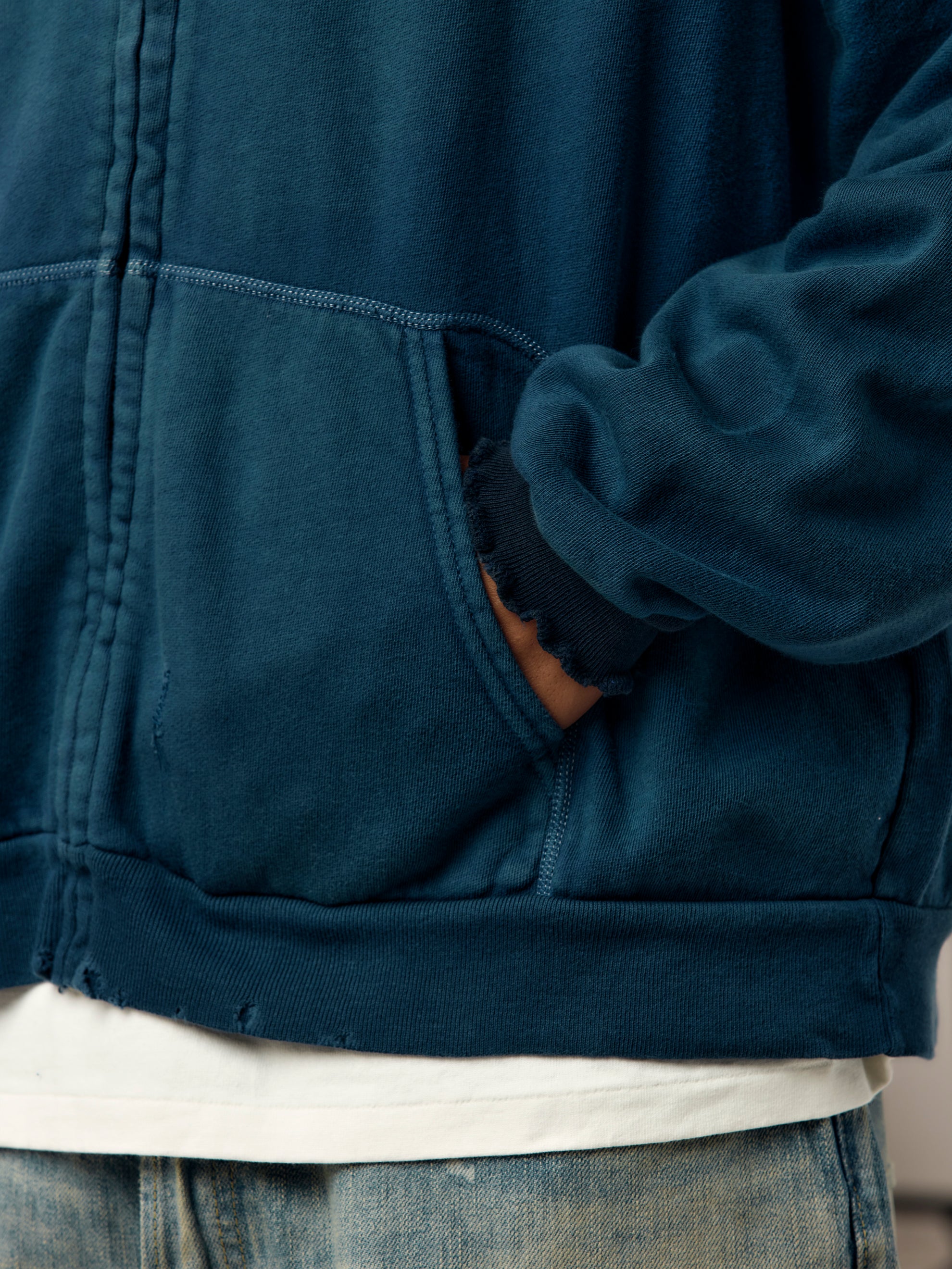 A.PRESSE A.PRESSE Vintage Light Weight Zip Sweat Hoodie (Blue