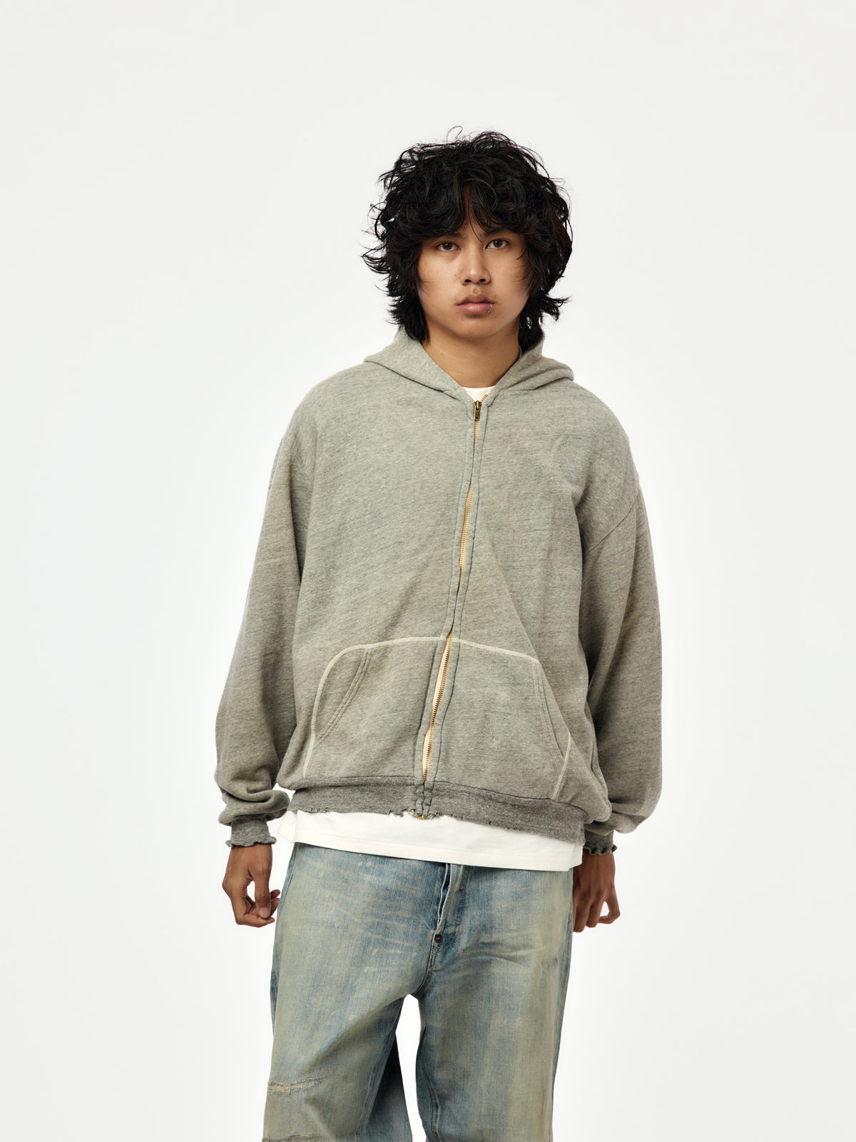 A.PRESSE A.PRESSE Vintage Light Weight Zip Sweat Hoodie (Gray A.PRESSE Vintage Light Zip Sweat Hoodie