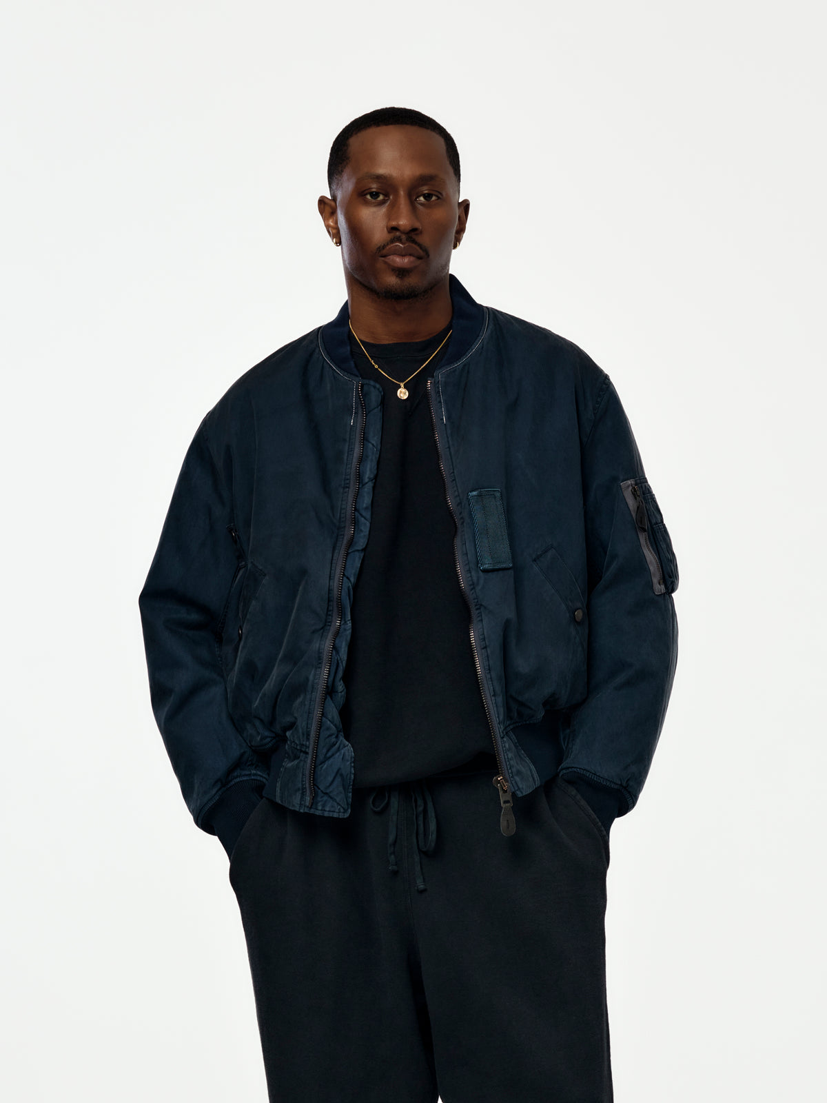 A.PRESSE Vintage Silk B-15C Flight Jacket (Sis) (Navygray)