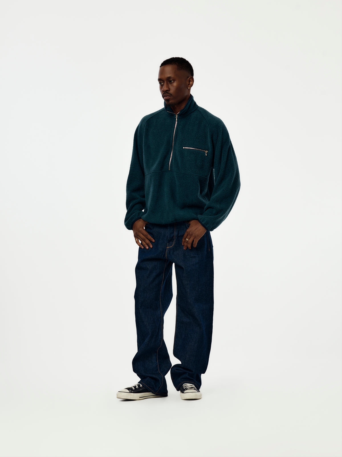 A.PRESSE Vintage Silk Fleece Half Zip Jacket (Sis) (Blue)