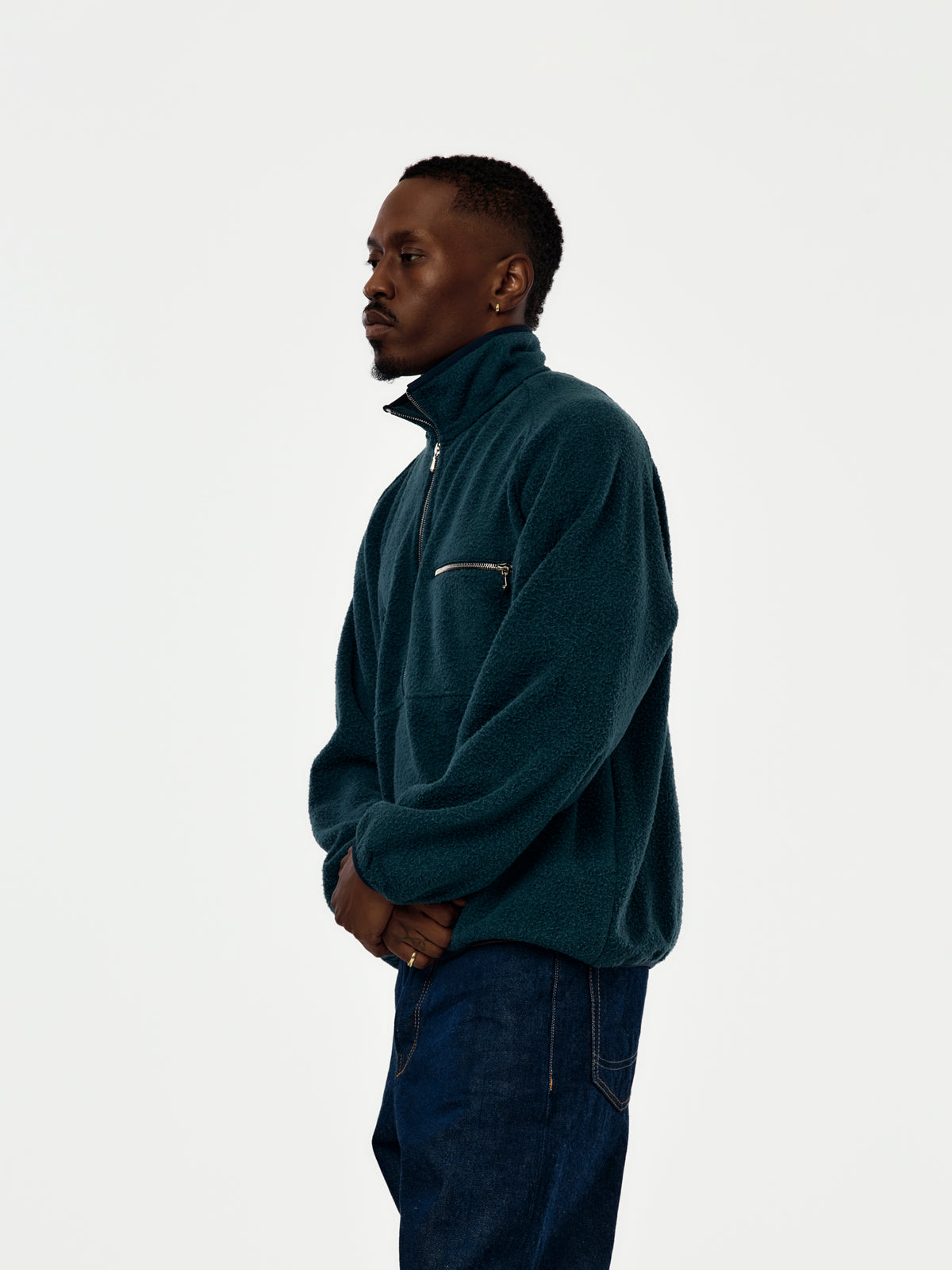 A.PRESSE Vintage Silk Fleece Half Zip Jacket (Sis) (Blue)