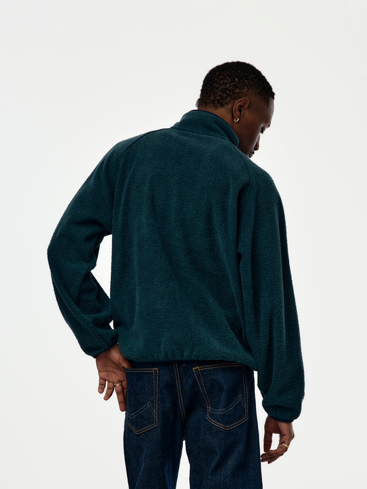 A.PRESSE Vintage Silk Fleece Half Zip Jacket (Sis) (Blue)