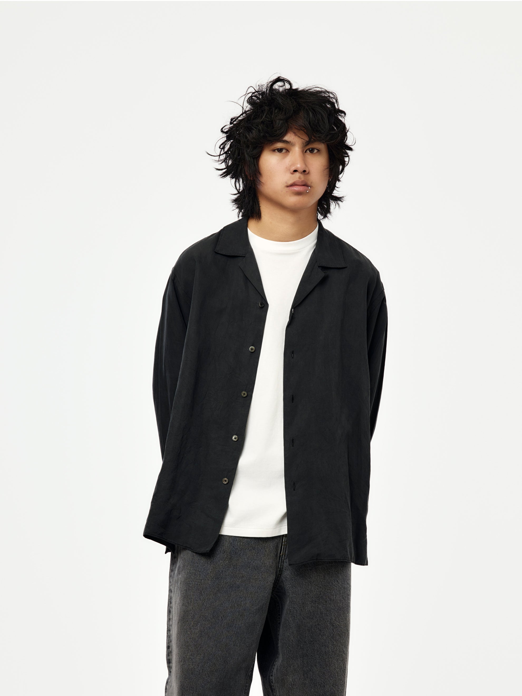 A.PRESSE A.PRESSE Vintage Silk Linen Open Collar Shirt | Union LA