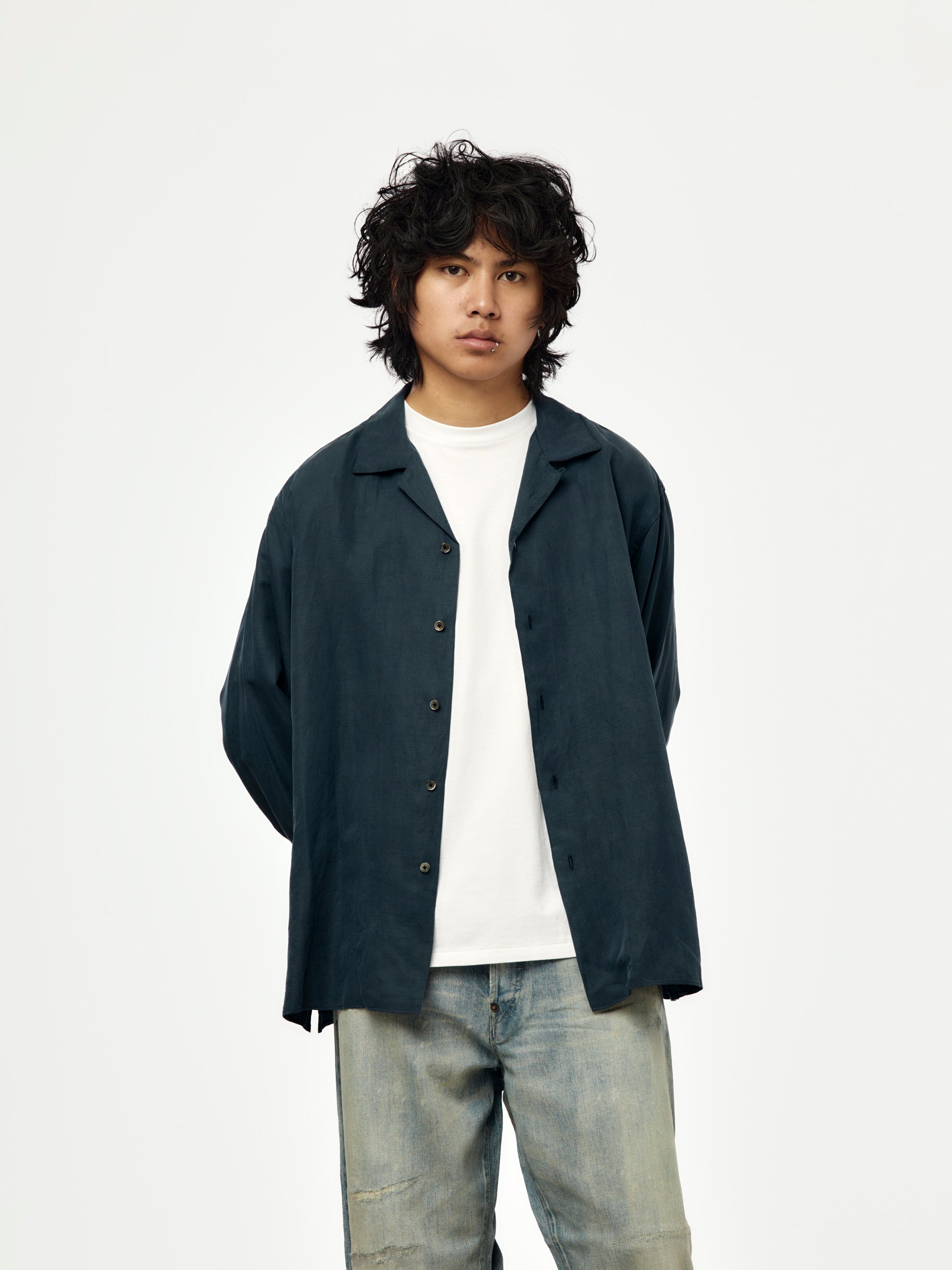 A.PRESSE A.PRESSE Vintage Silk Linen Open Collar Shirt | Union LA