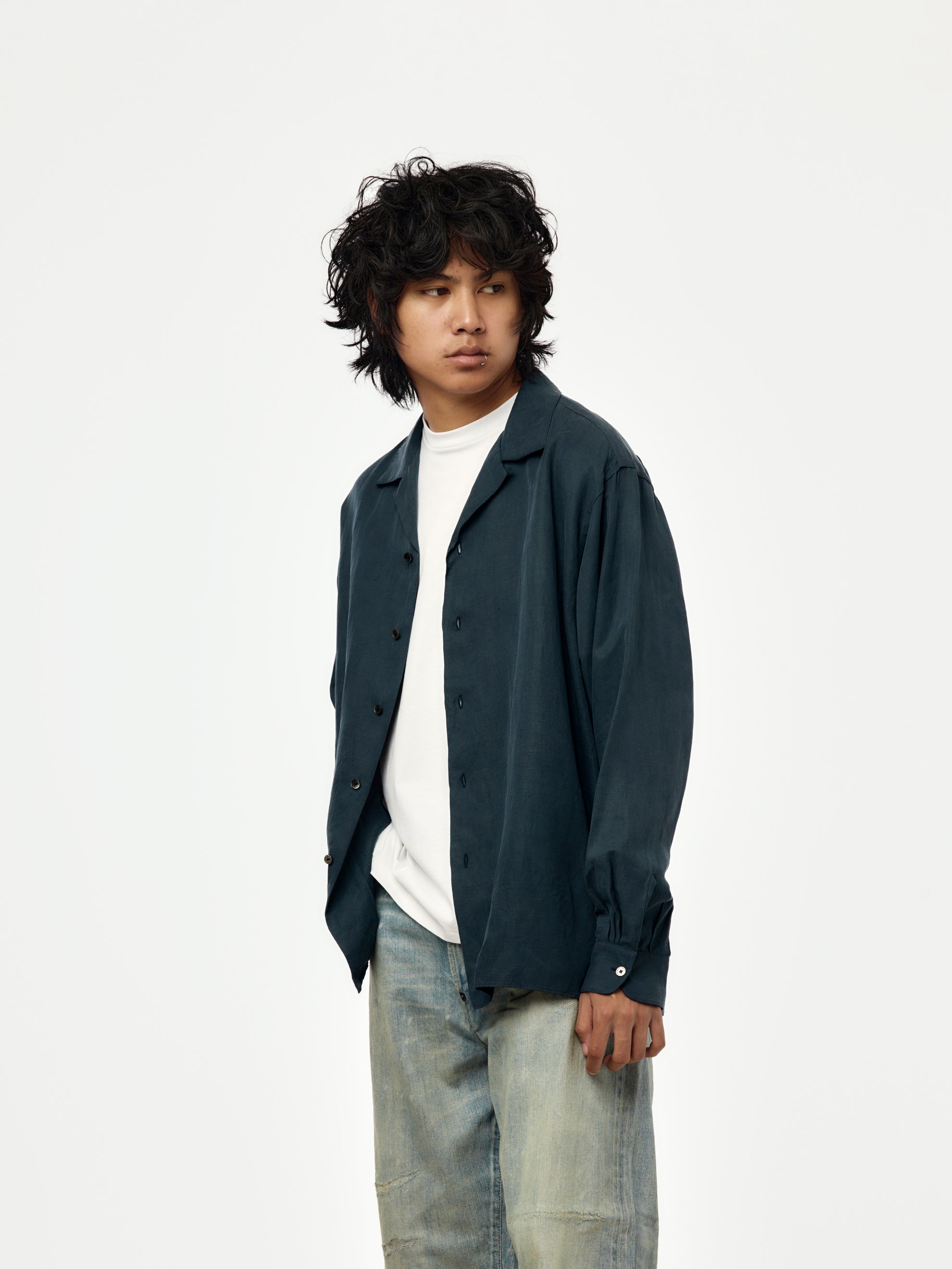 値下げ。A.PRESSE Open Collar Shirt A.PRESSE A.PRESSE Vintage Silk Linen Open Collar Shirt | Union LA