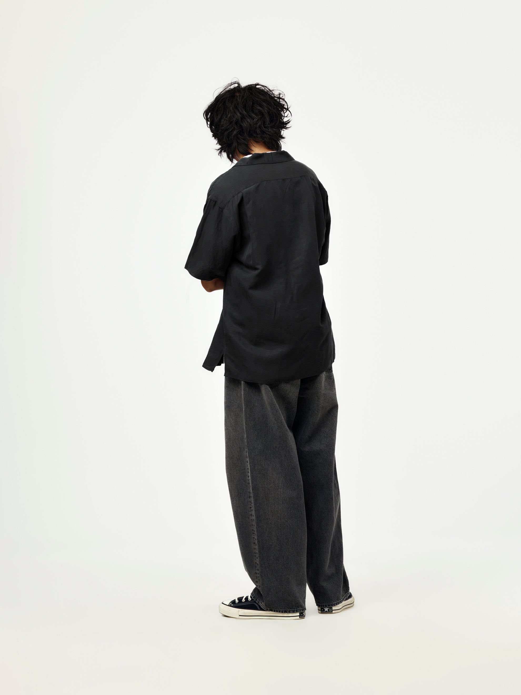 A.PRESSE A.PRESSE Vintage Silk Linen Short-Sleeve Open Collar