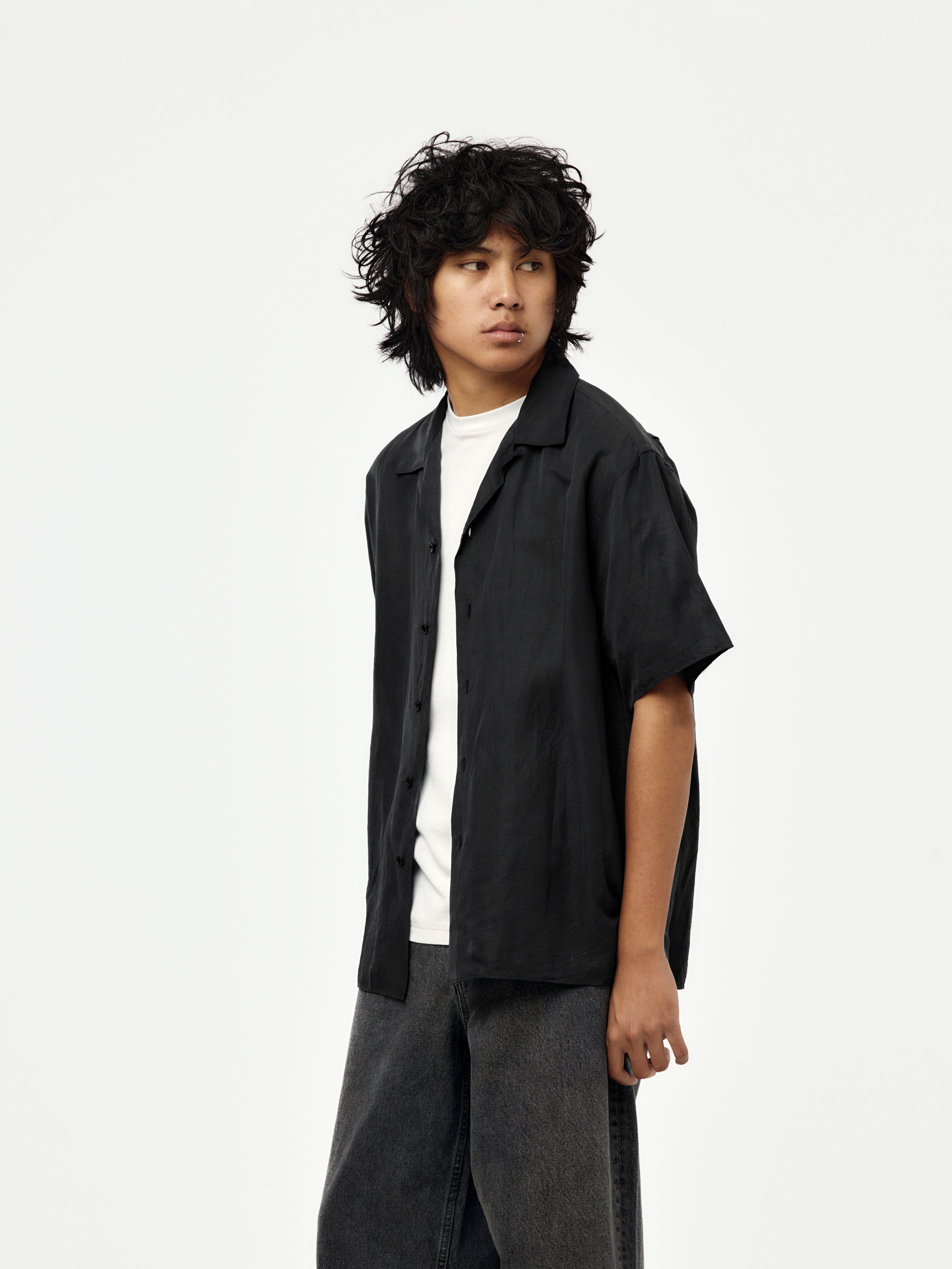A.PRESSE A.PRESSE Vintage Silk Linen Short-Sleeve Open Collar
