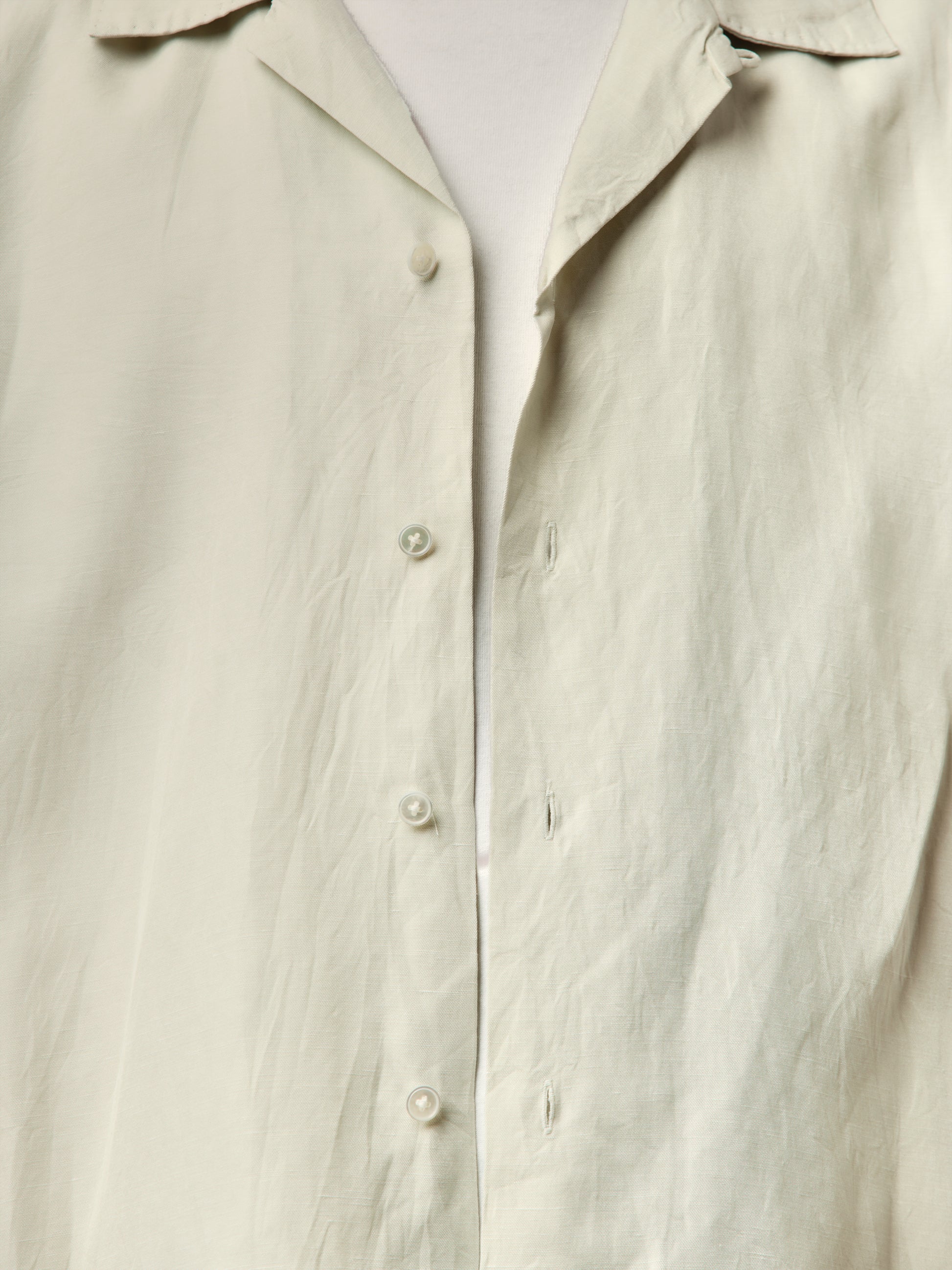 open collar dress shirt A.PRESSE A.PRESSE Vintage Silk Linen Short-Sleeve Open Collar Shirt (Ecru)