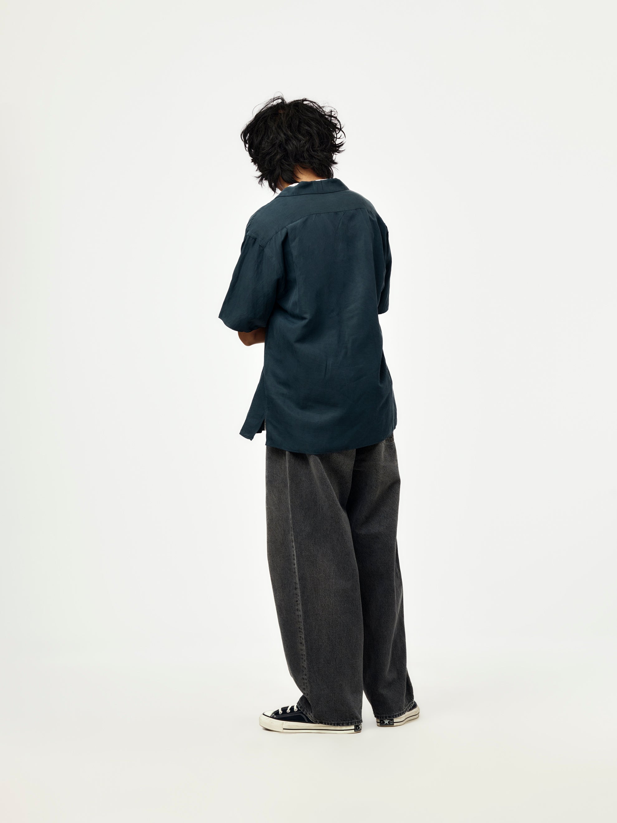 A.PRESSE A.PRESSE Vintage Silk Linen Short-Sleeve Open Collar