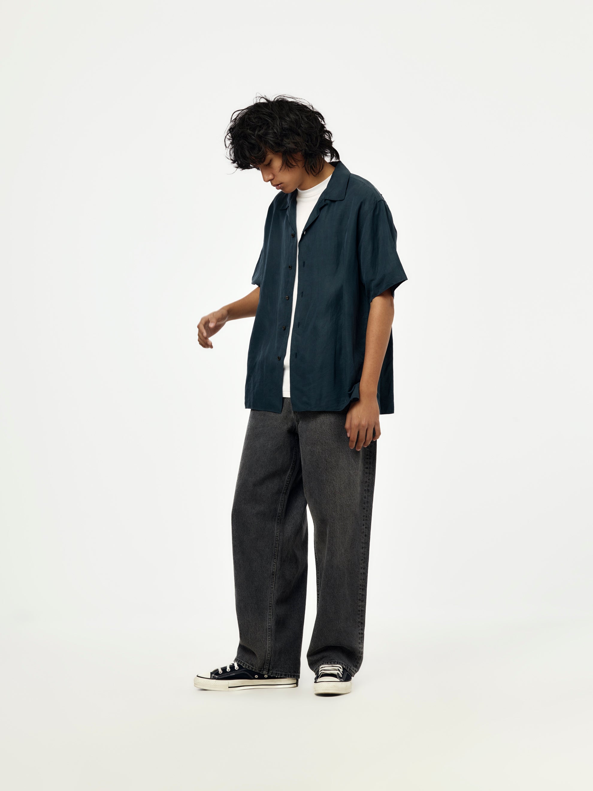 A.PRESSE A.PRESSE Vintage Silk Linen Short-Sleeve Open Collar
