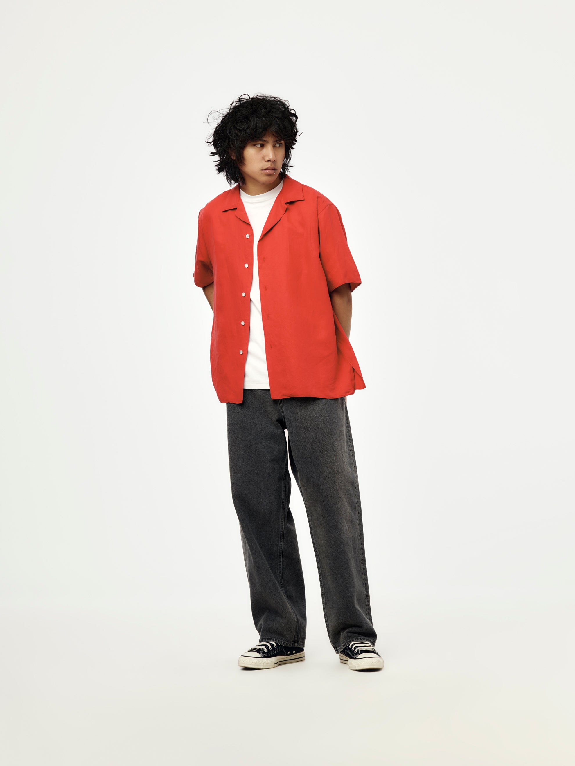 A.PRESSE A.PRESSE Vintage Silk Linen Short-Sleeve Open Collar